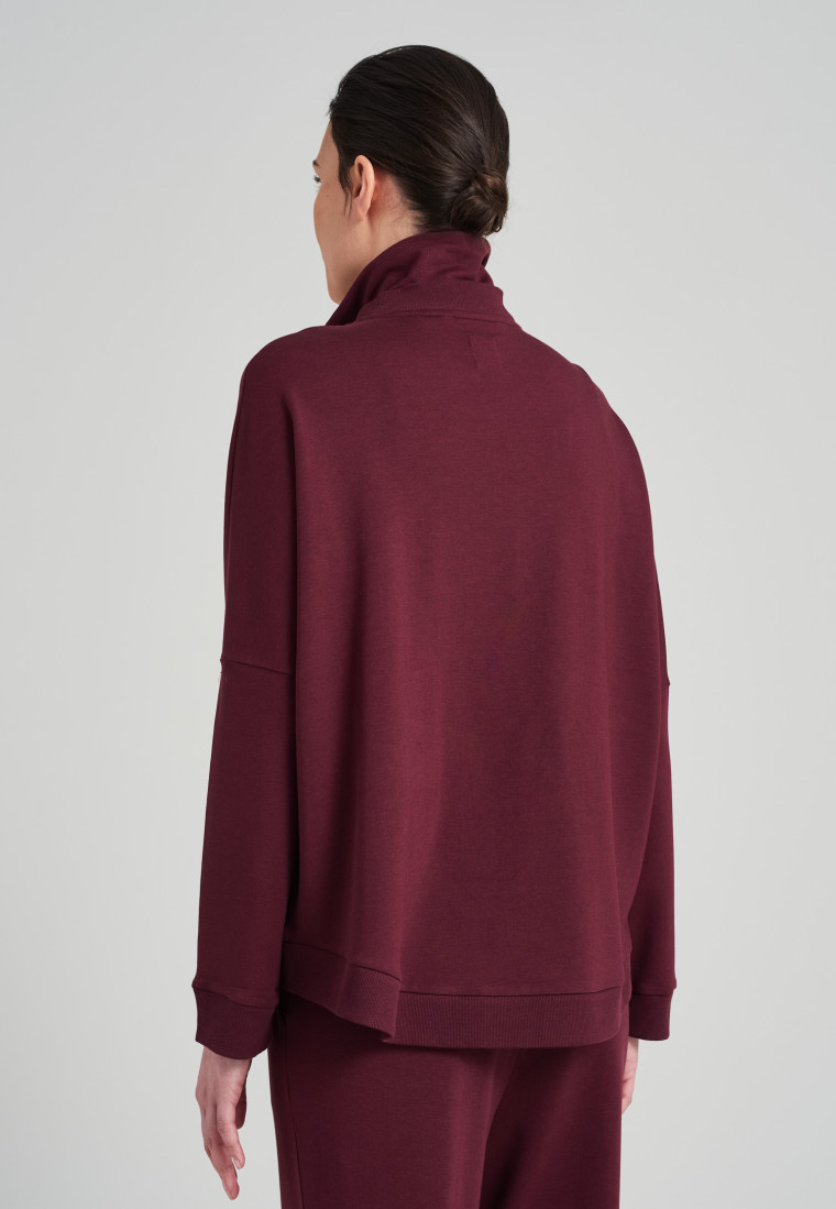 Jacket long-sleeved Tencel stand-up collar zipper cuffs burgundy - Mix & Relax
