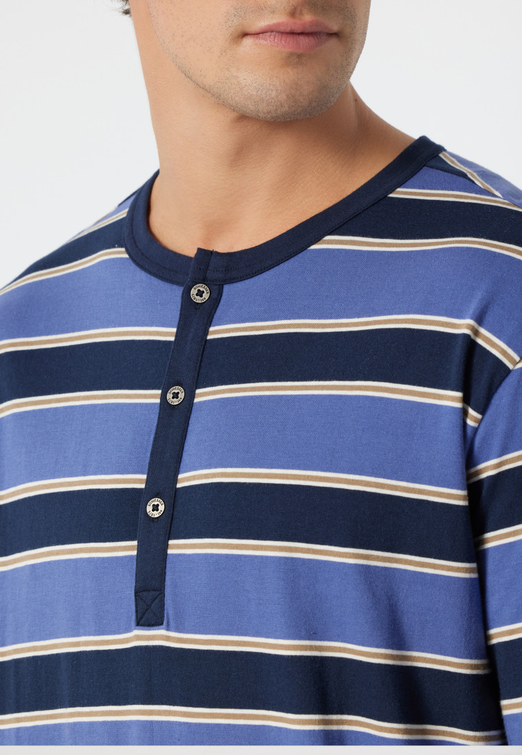 Nachthemd langarm Knopfleiste gestreift jeansblau/dunkelblau - Comfort Fit