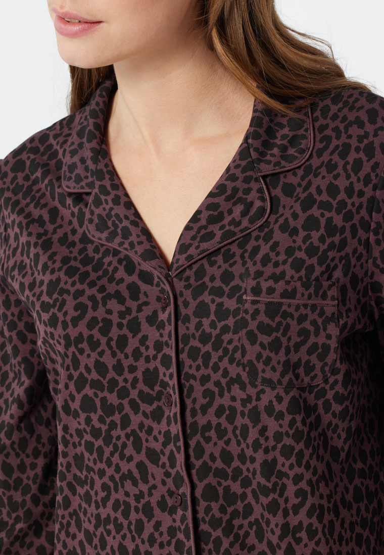 Pyjama lang Interlock Reverskragen Paspeln burgund - Contemporary Nightwear