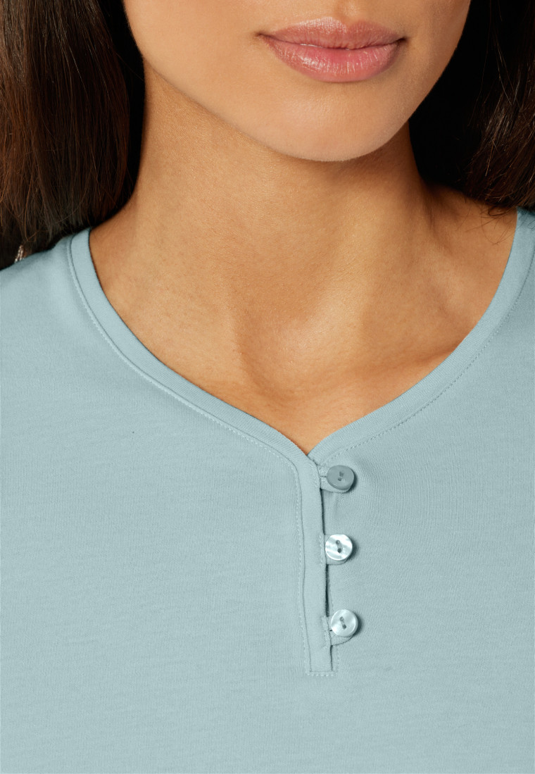 3/4-pyjama interlock V-hals knoopsluiting lichtblauw - Feminine Floral Comfort Fit