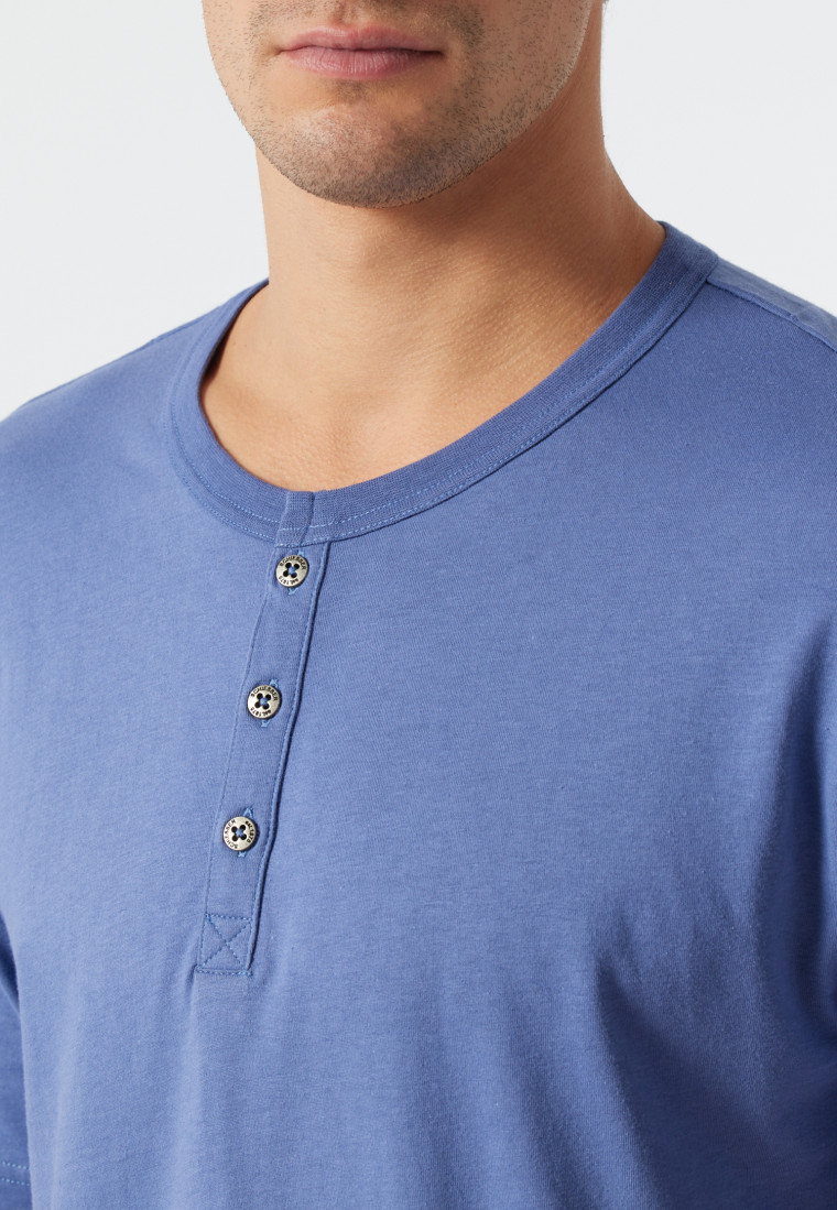 Schlafanzug kurz Knopfleiste Fischgradmuster jeansblau/dunkelblau - Fashion Nightwear