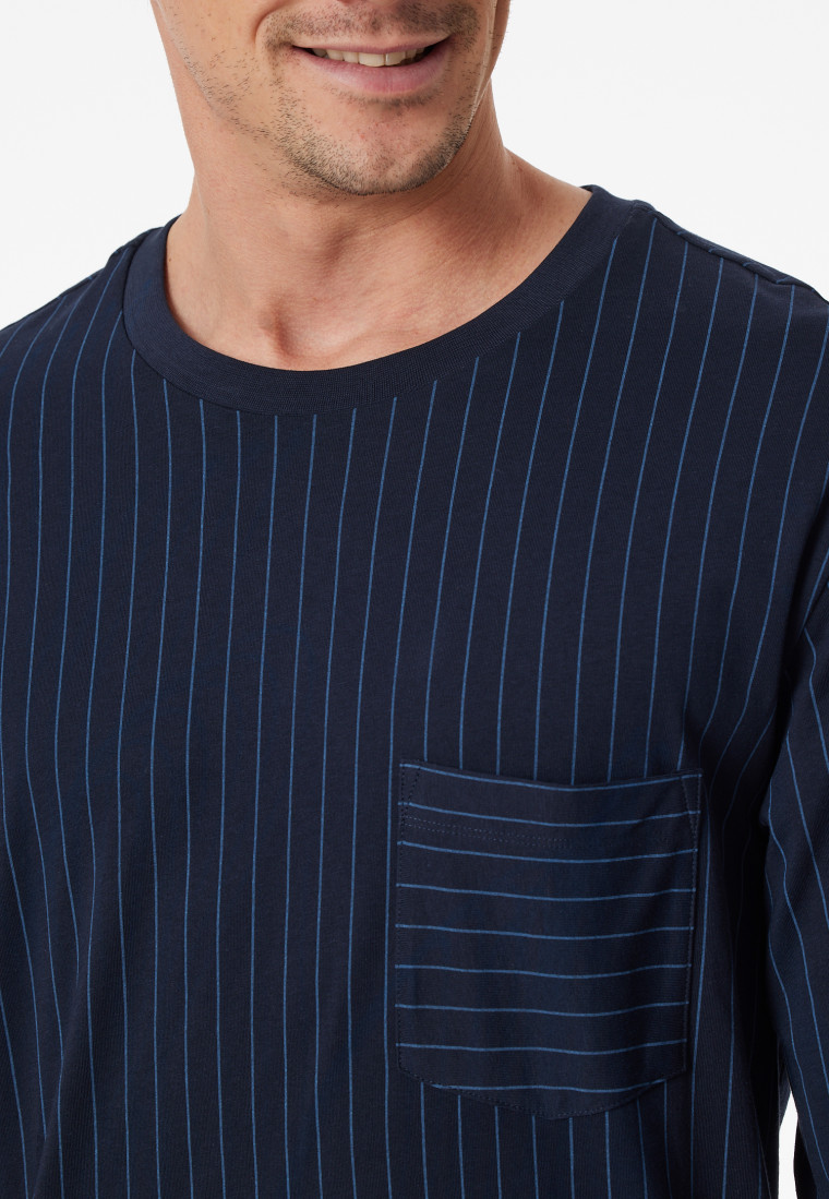 Pigiama lungo con polsini blu scuro - Comfort Essentials