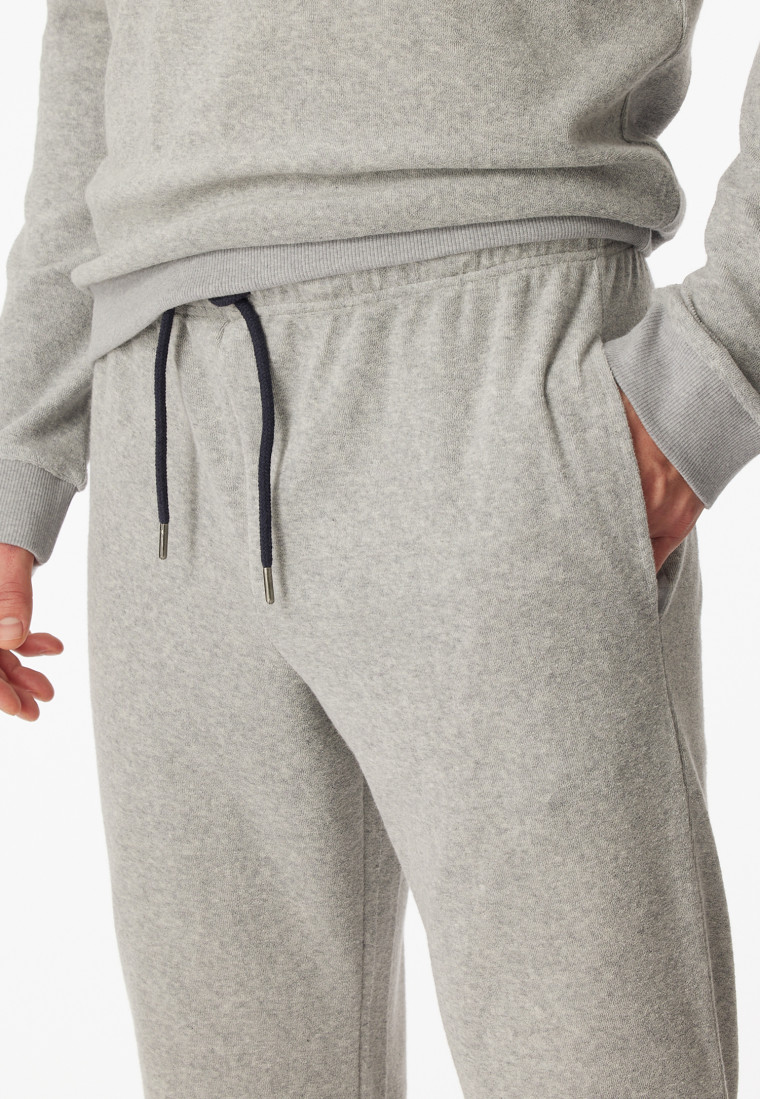 | SCHIESSER Schlafanzug lang Warming Frottee Bündchen grau-meliert Nightwear -