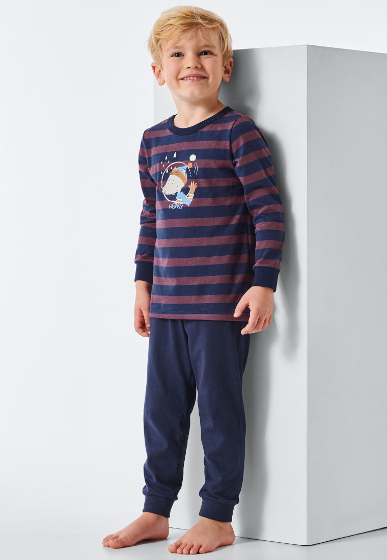 Pyjama long coton bio bords-côtes rayures rat boule de neige mauve - Rat Henry