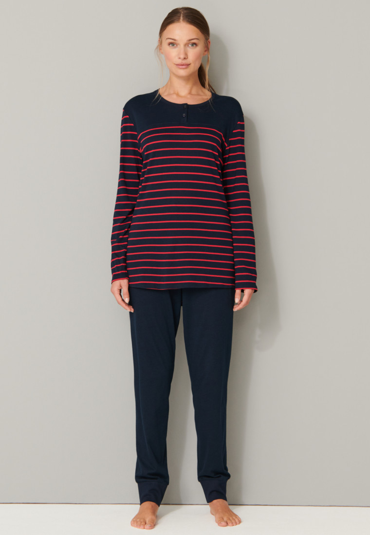pajamas long stripes cuffs midnight blue - red - selected! premium inspiration