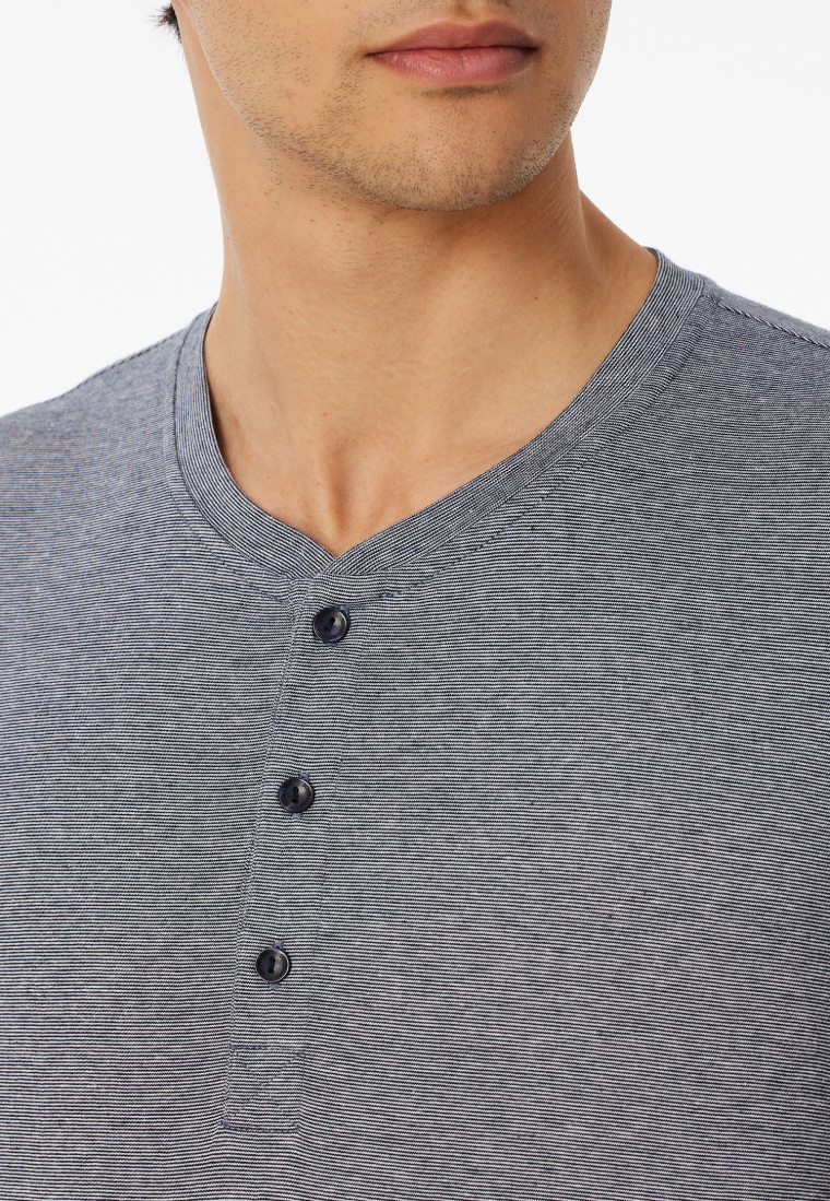 Schlafanzug lang Ringel Knopfleiste nachtblau - Casual Essentials