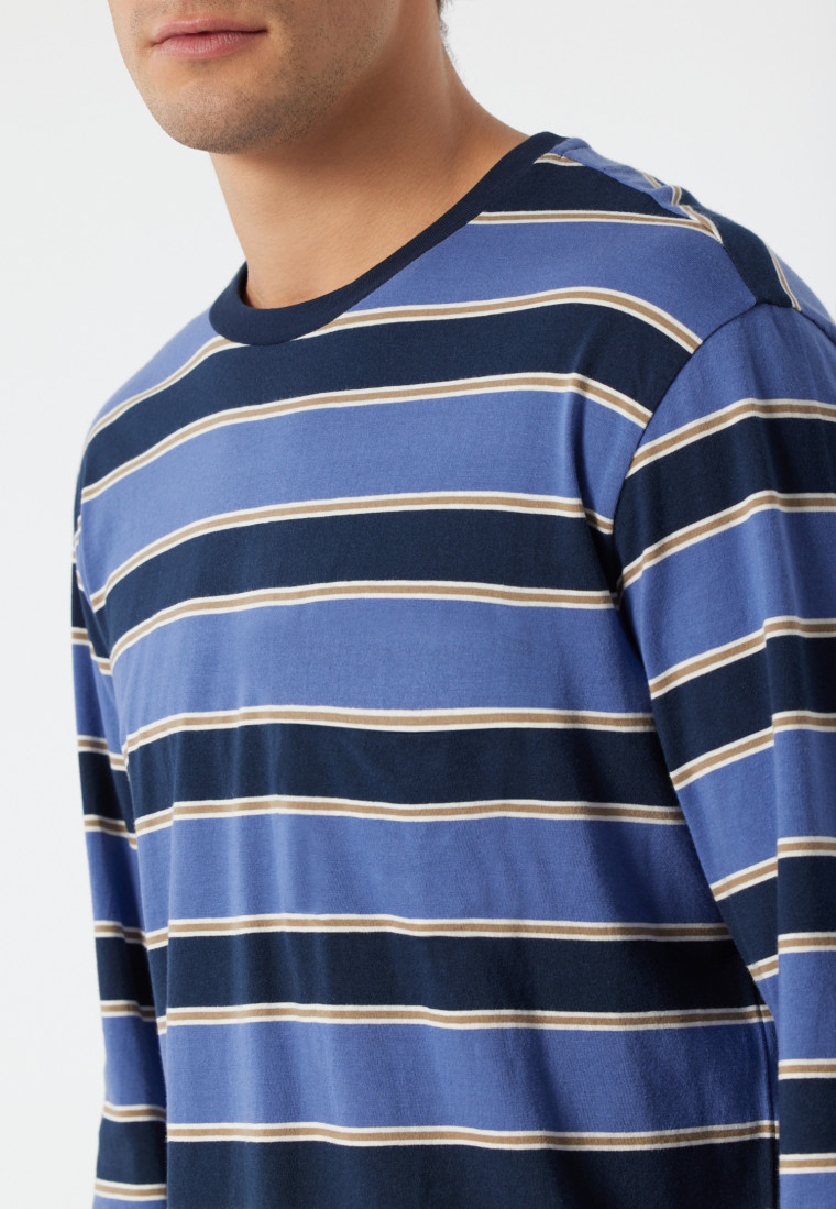 Pyjama long encolure ronde rayé bleu jean/bleu foncé - Comfort Fit