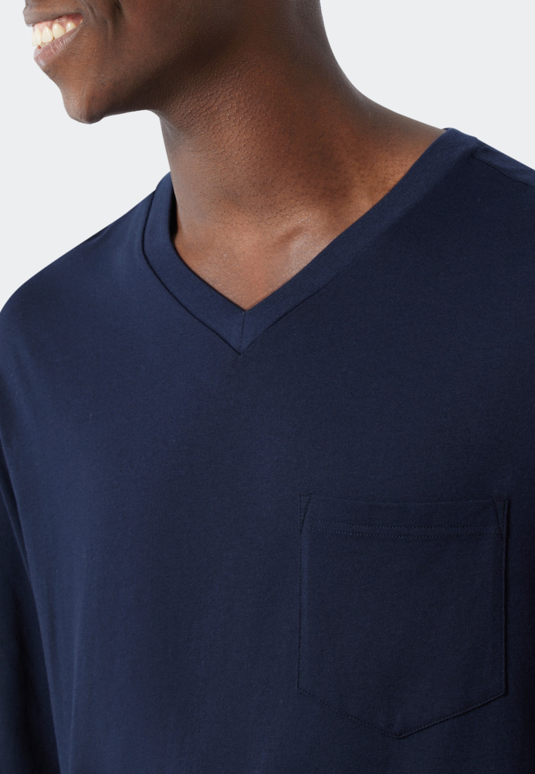 Schlafanzug lang V-Ausschnitt gemustert royalblau/dunkelblau - Essentials Nightwear
