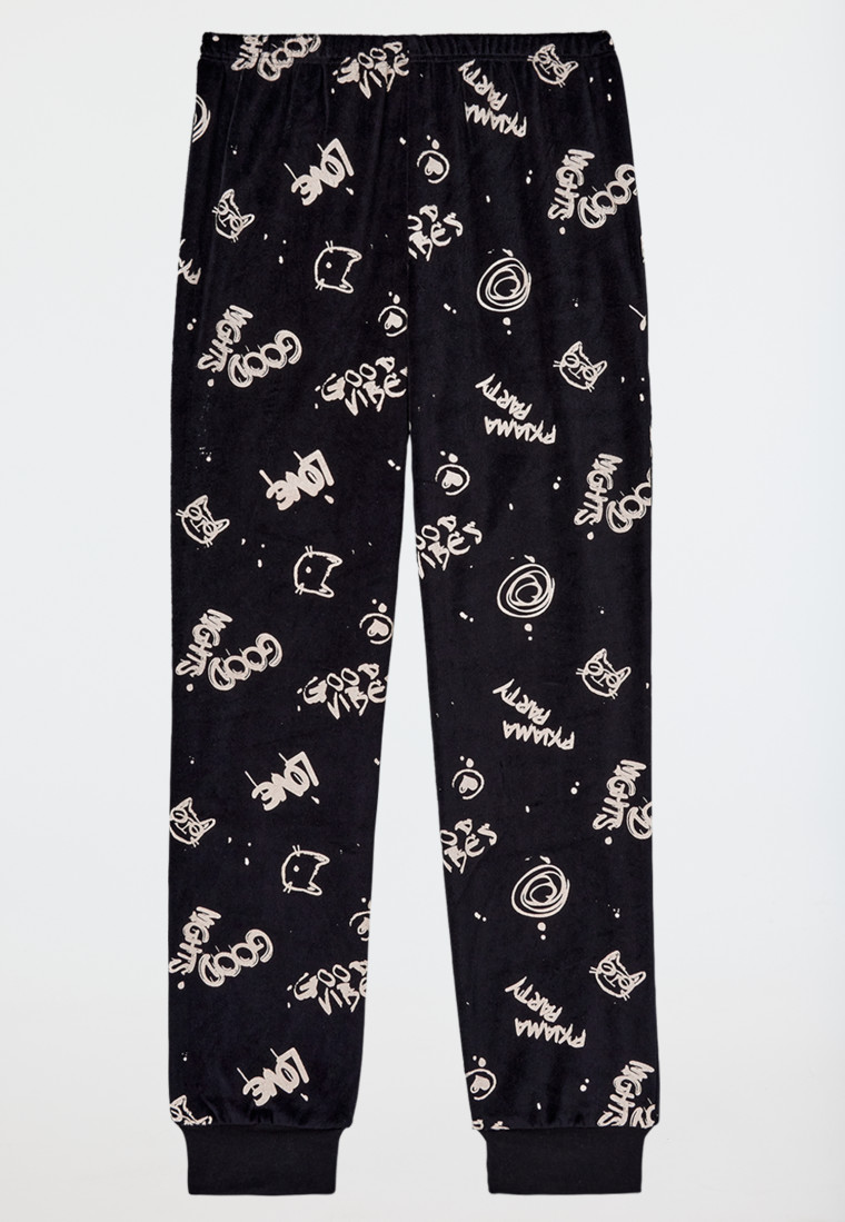 Schlafanzug lang Velour Graffiti schwarz - Nightwear