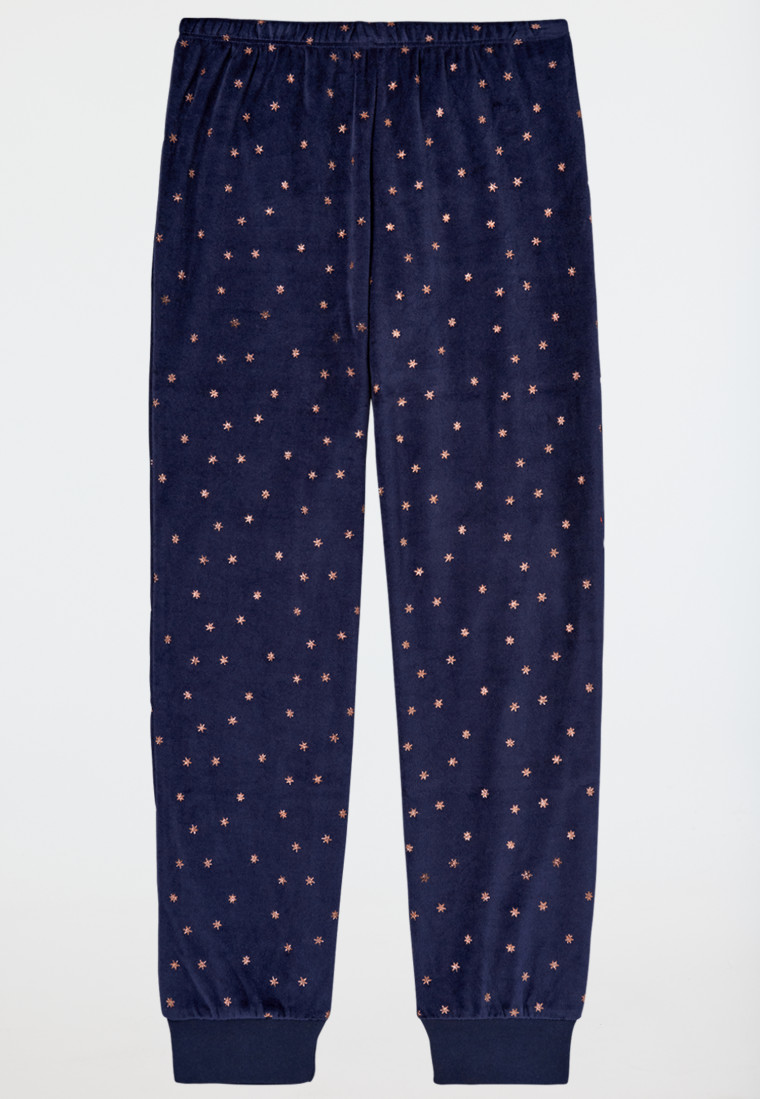 Pyjama lengte velours sterren nachtblauw - Nightwear