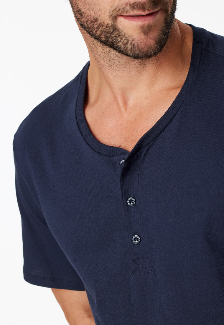 Shirt kurzarm Jersey Knopfleiste dunkelblau - Mix+Relax