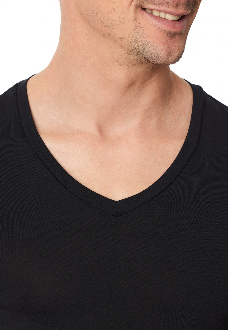 Shirt korte mouw V-hals zwart - Premium Modal