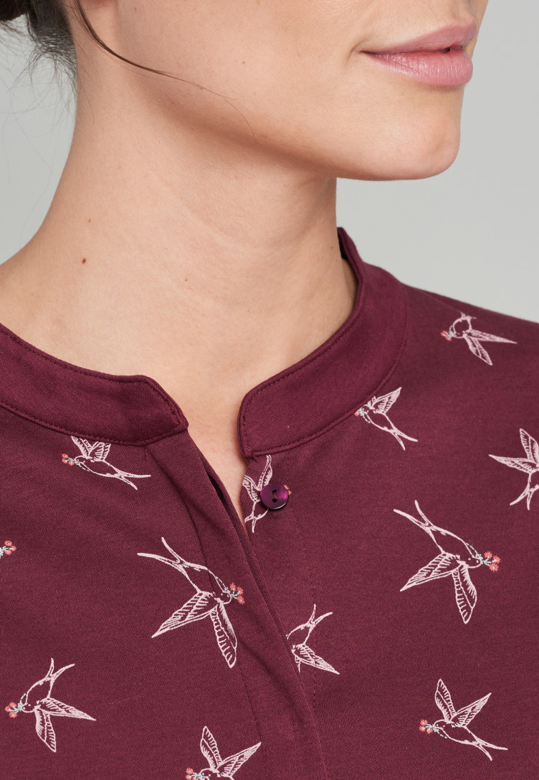 Shirt long-sleeved interlock button placket stand-up collar all-over print burgundy - Mix + Relax