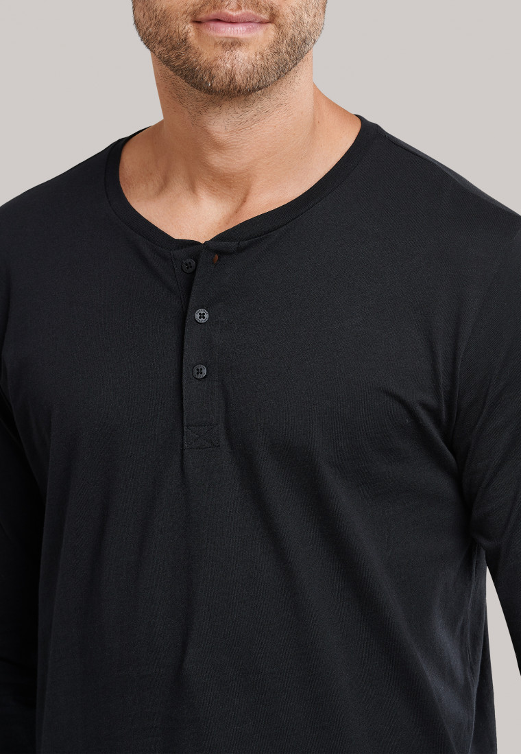 Tee-shirt noir à manches longues et patte de boutonnage - Mix & Relax