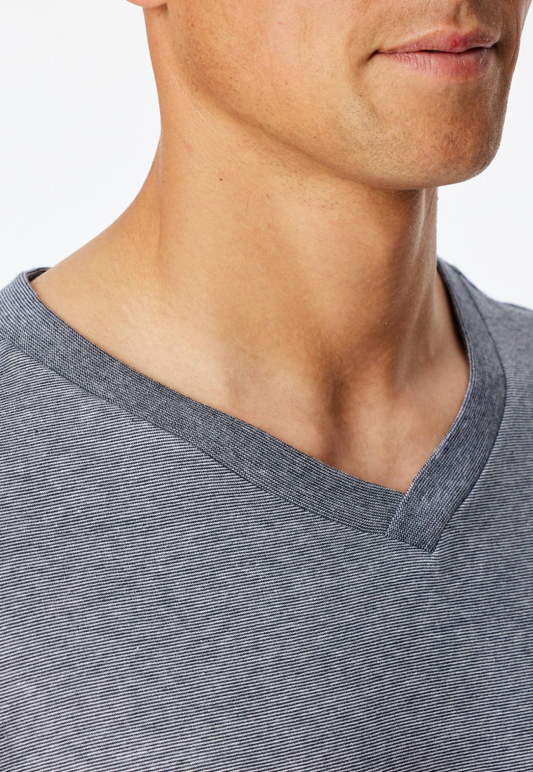 Shirt long-sleeve v-neck midnight blue ringed - Mix+Relax