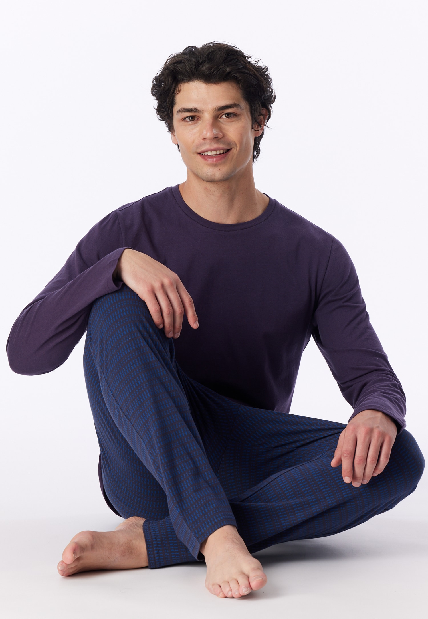Lange pyjama in auberginekleur met patroon - Casual Essentials 48