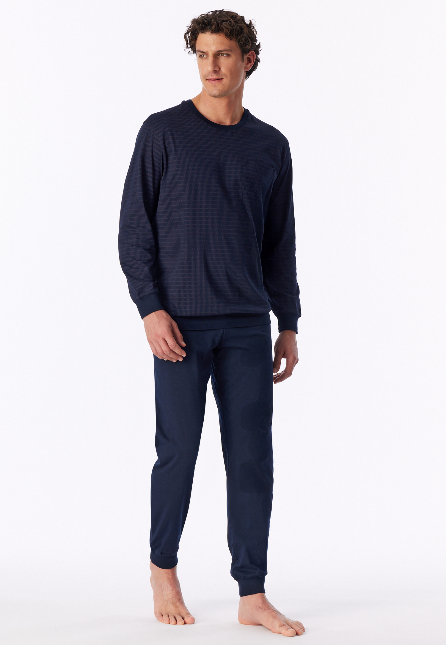Lange pyjama met manchetten en borstzak, auberginekleurig met patroon - Comfort Essentials 58
