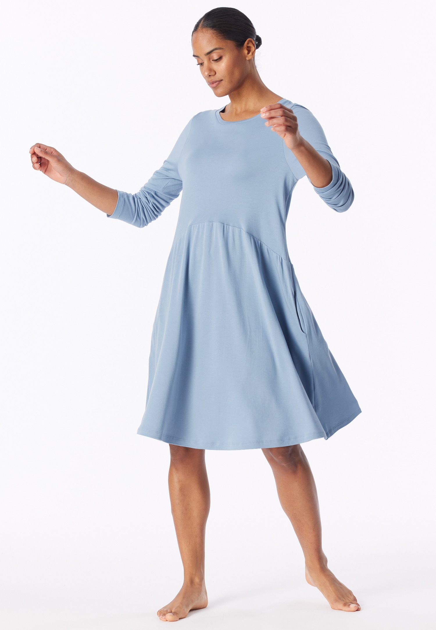 Nachthemd met lange mouwen, interlock, grijsblauw - Modern Nightwear 36