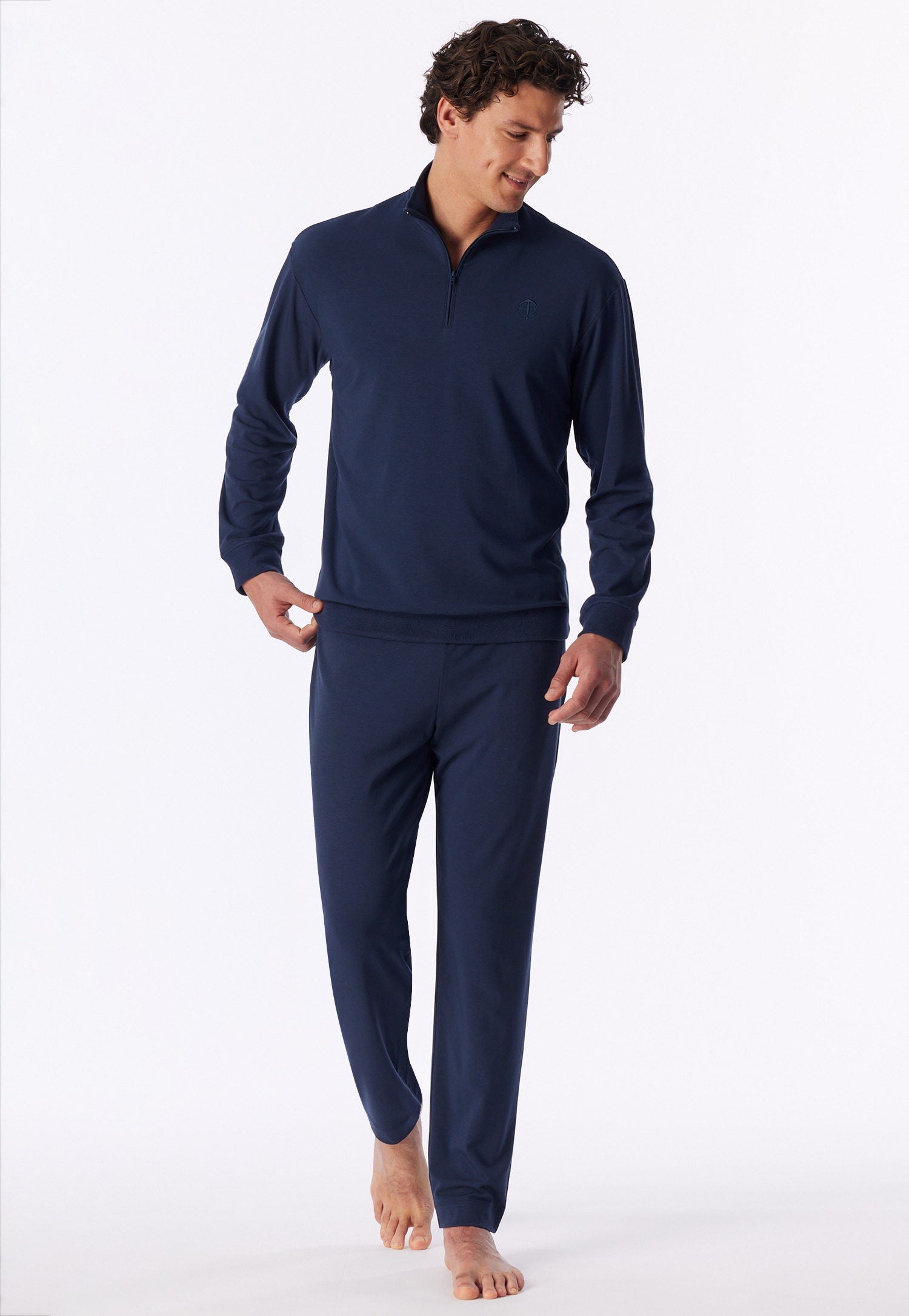 Lang loungeset met fijnribbige manchetten en rits, deep sea blue - Selected! Premium Warming 48