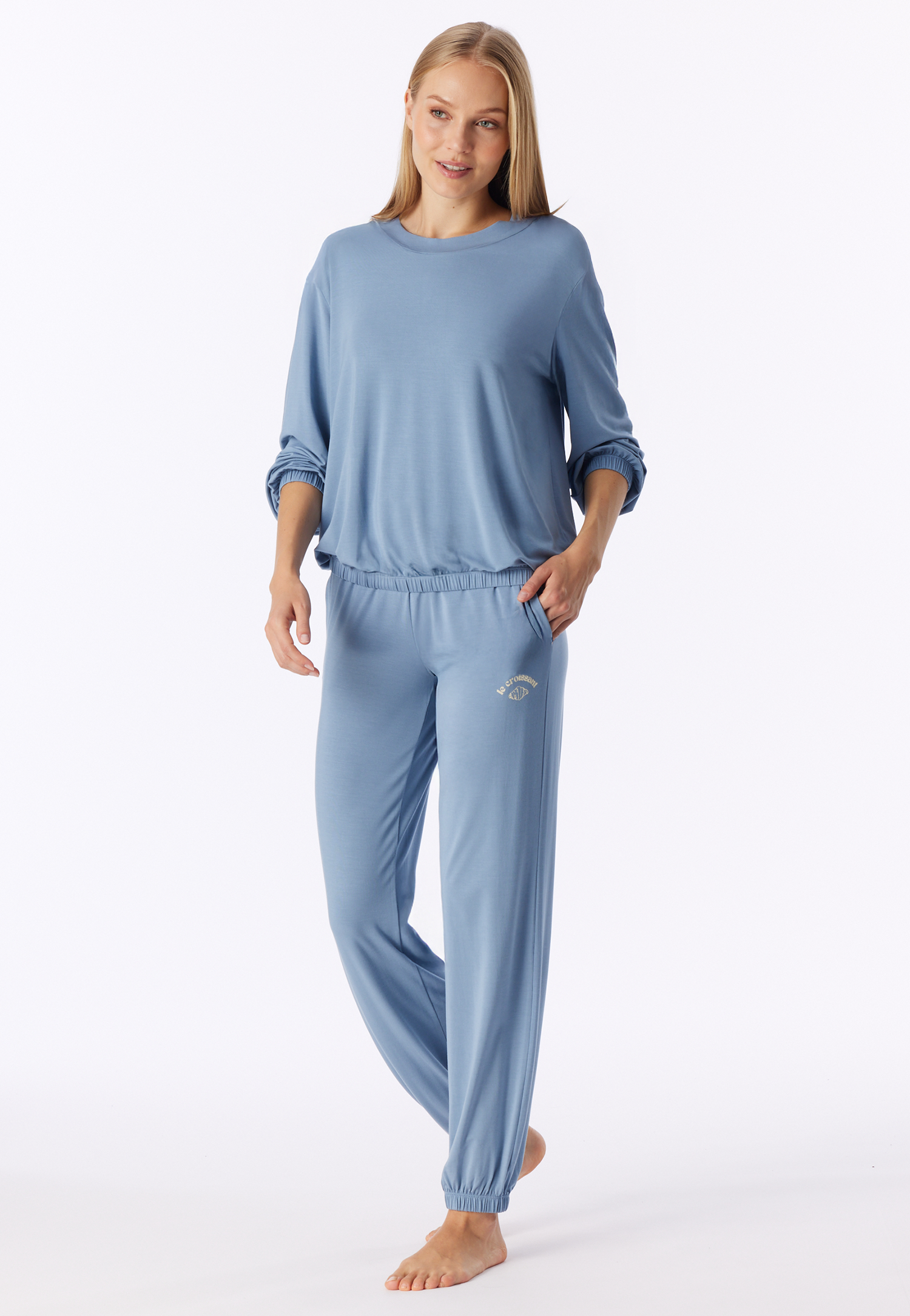 Lange pyjama met manchetten, grijsblauw - Casual Fashion 36