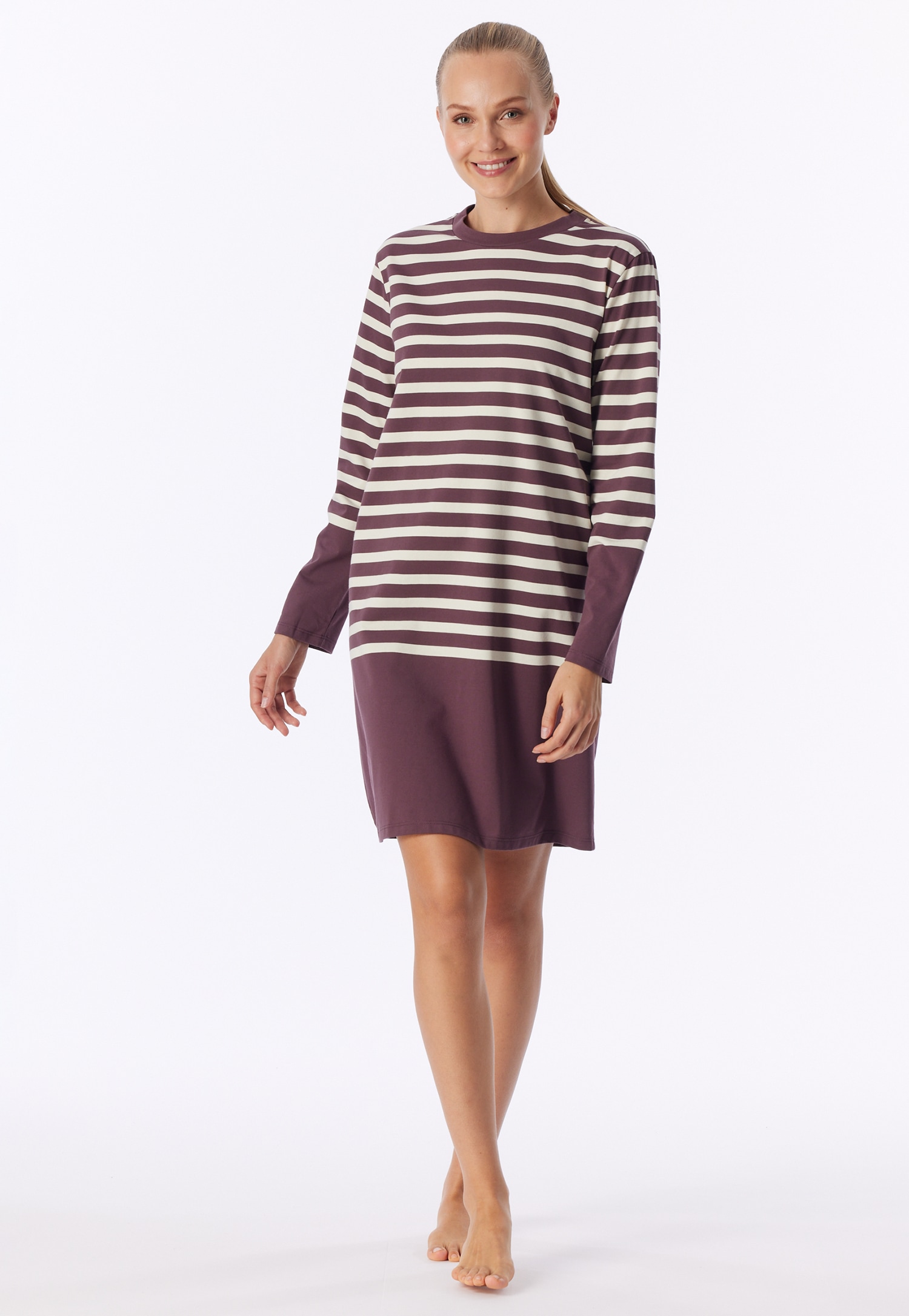 Nachthemd met lange mouwen, met streepjes, cacaobruin - Casual Nightwear 46