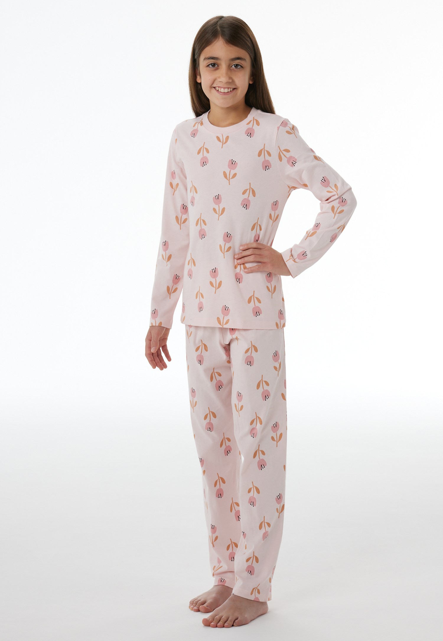 Lange pyjama met bloemenmotief, bonbonroze - Nightwear 104