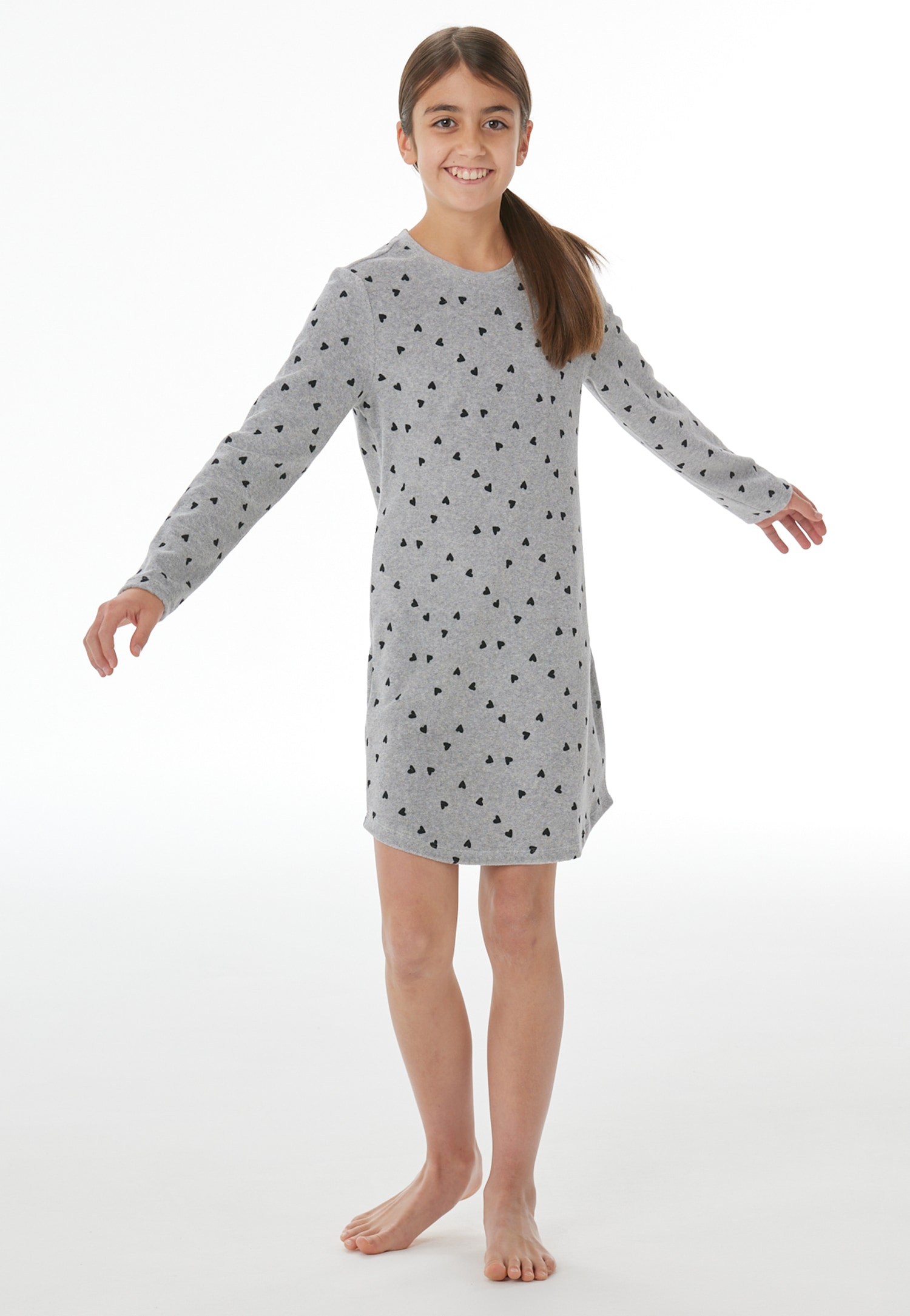 Nachthemd met lange mouwen, frottee, hartjes, grijs gemêleerd - Nightwear 98