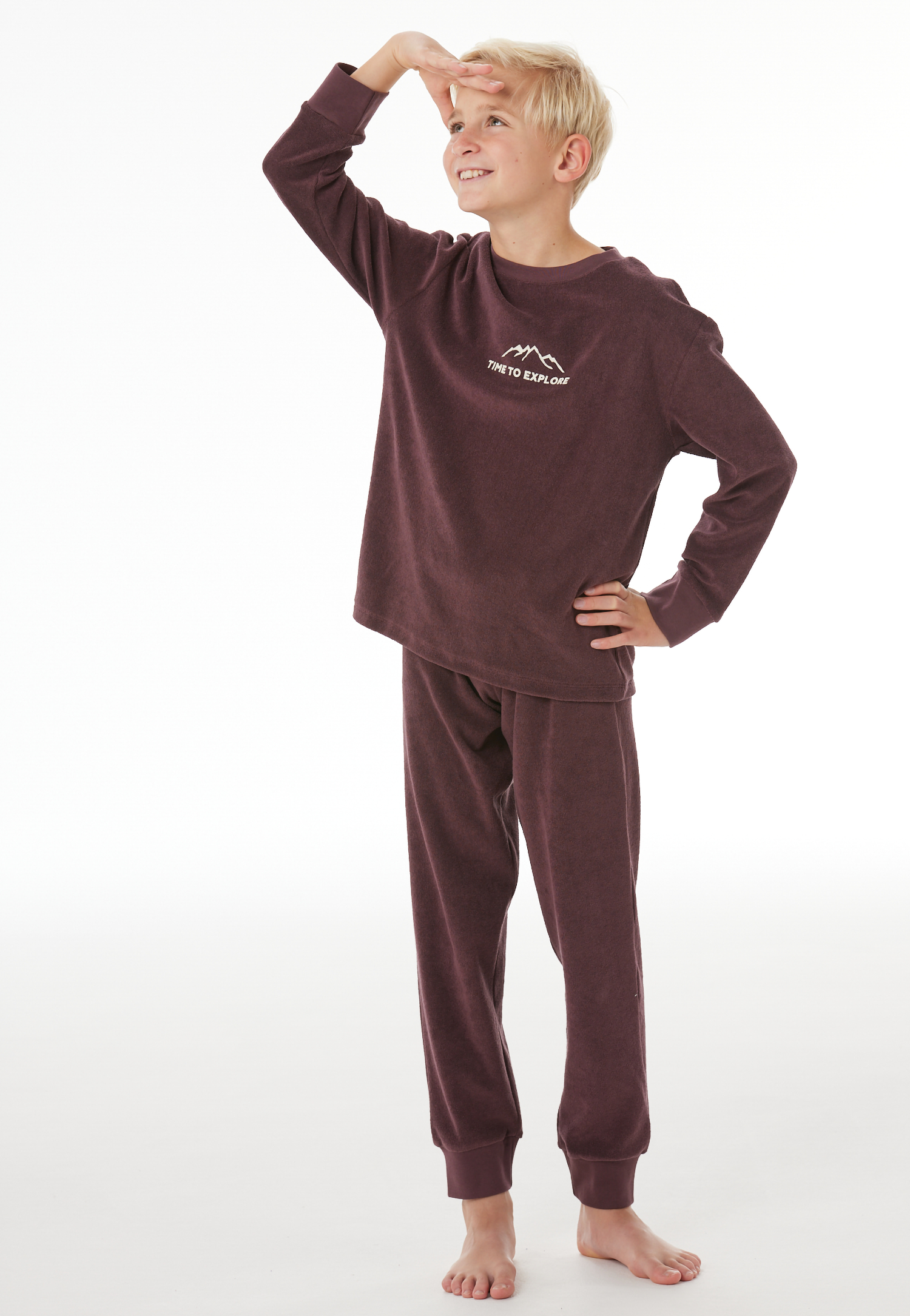 Lange pyjama van frottee met manchetten, cacaobruin - Nightwear 140