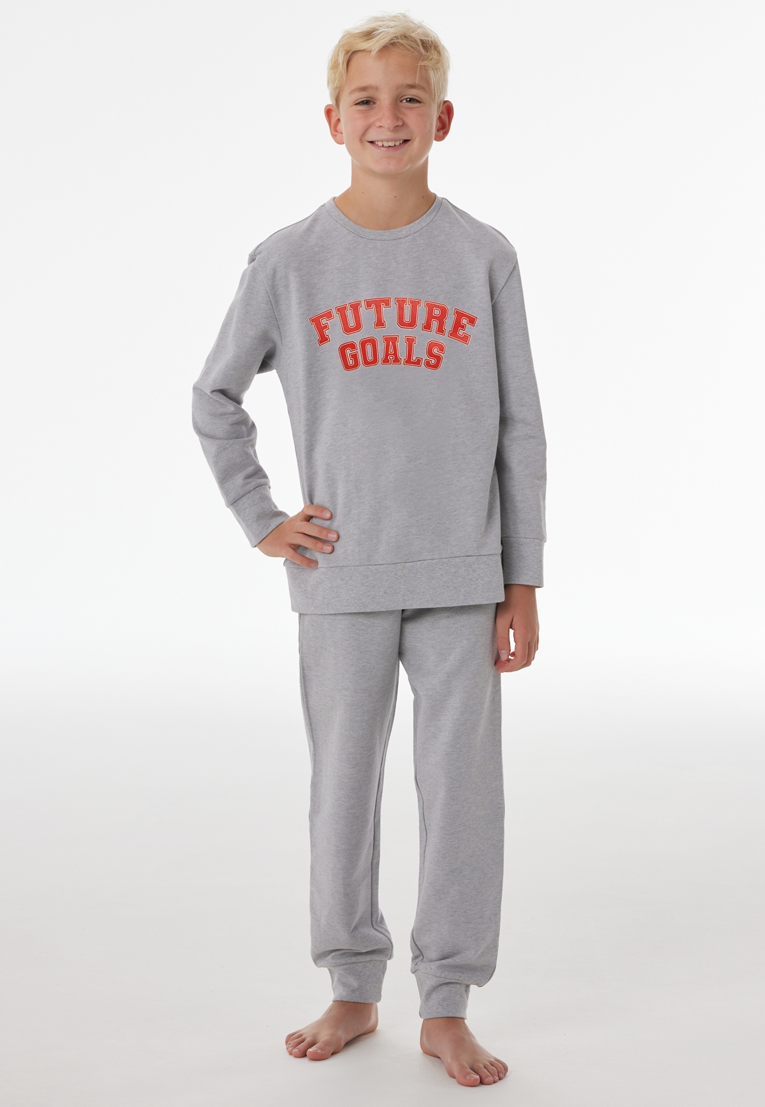 Lange pyjama van sweatshirtstof met manchetten, grijs gemêleerd - Nightwear 98