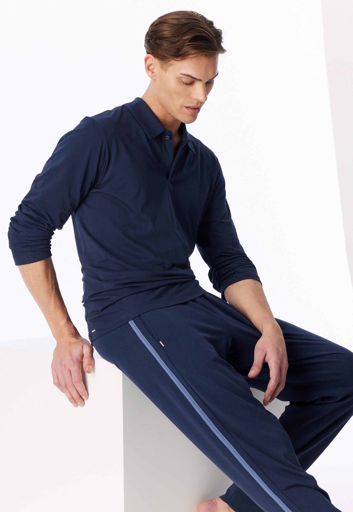 Poloshirt met lange mouwen, deep sea blue - Mix+ Relax 48
