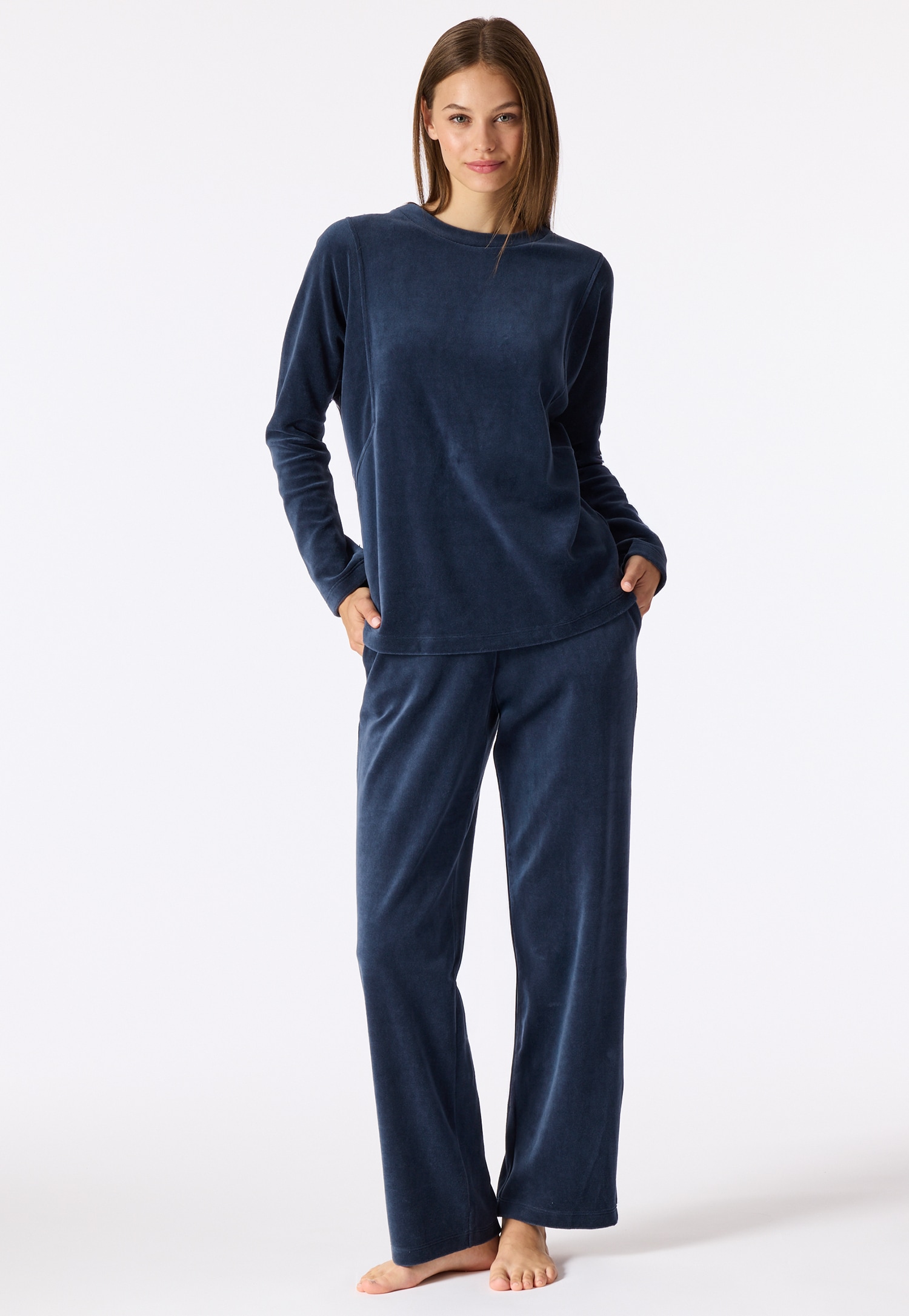 Lang loungeset van velours, deep sea blue - Casual Velour 36