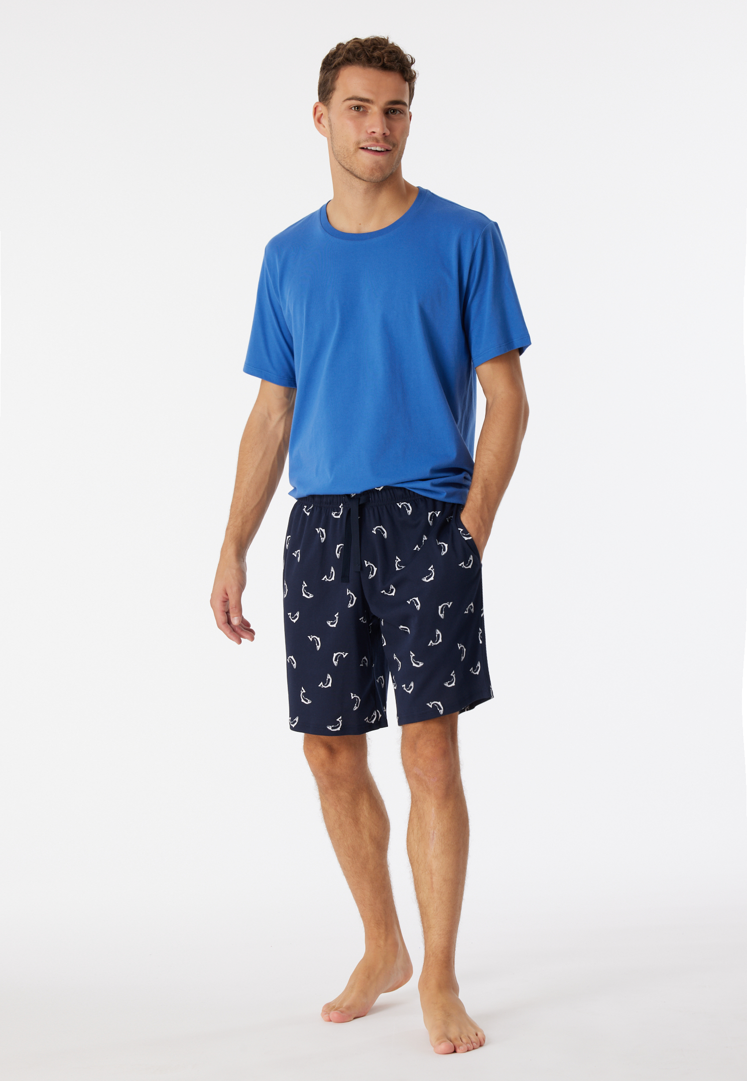 Bermudashorts Feininterlock Organic Cotton Fische dunkelblau - Mix+Relax 48