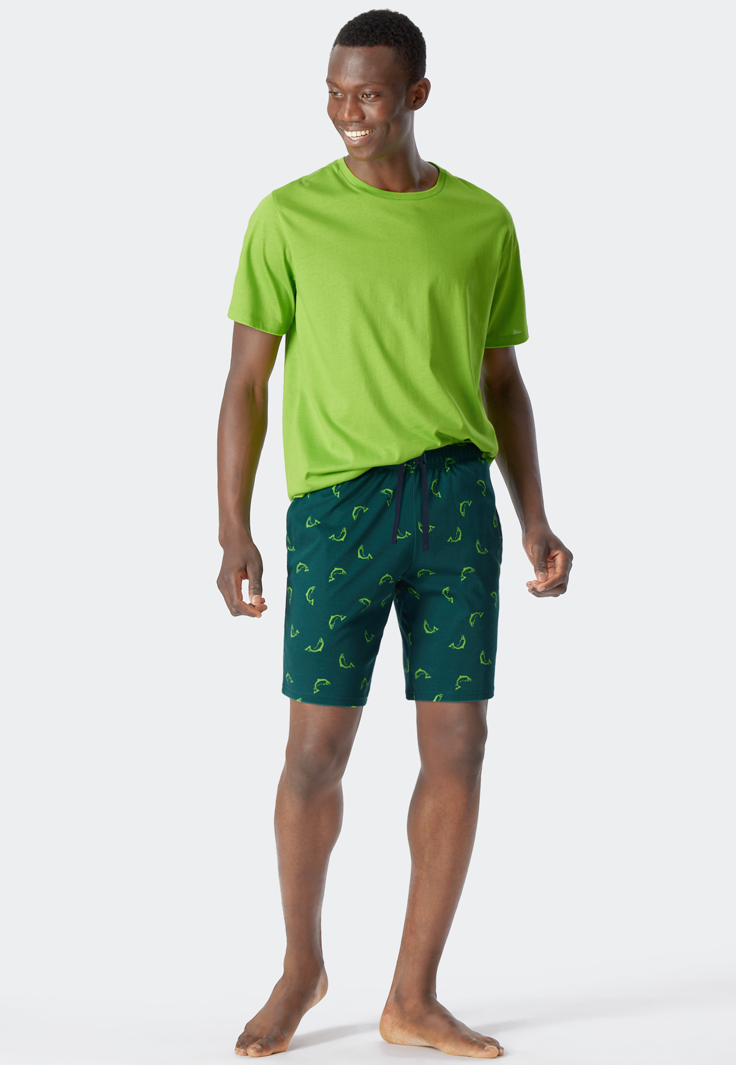 Bermudashorts Feininterlock Organic Cotton Fische dunkelgrün - Mix+Relax 50