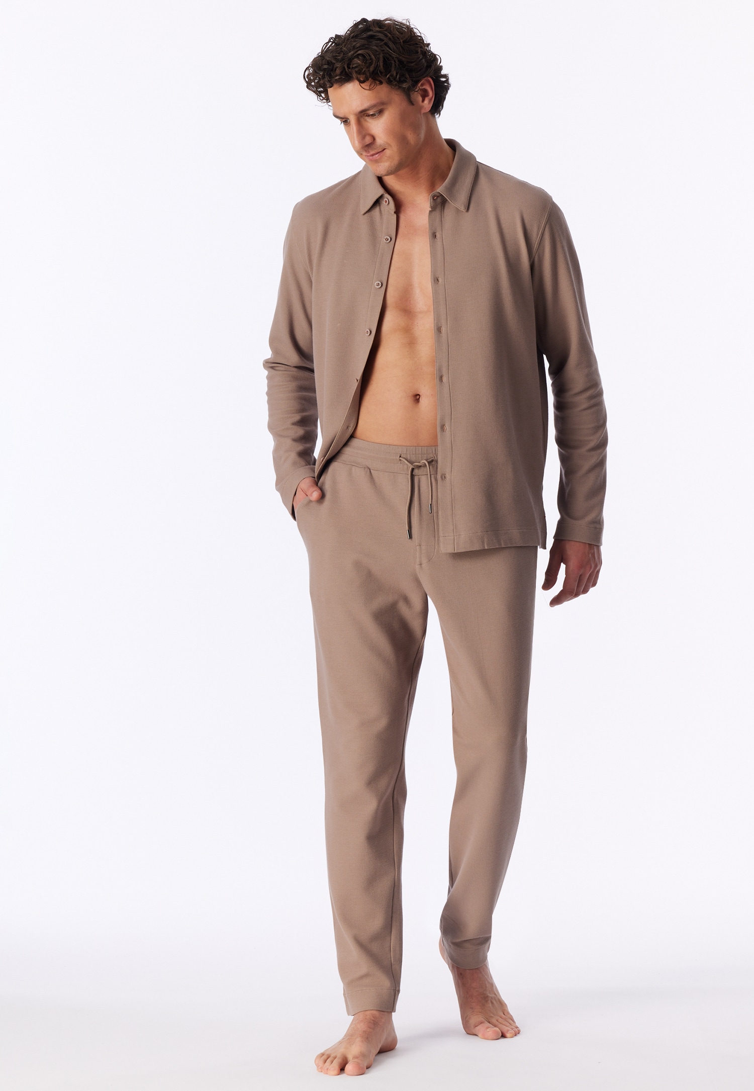 Langere broek van piqué, warm, kleur nougat - Mix+ Relax 48