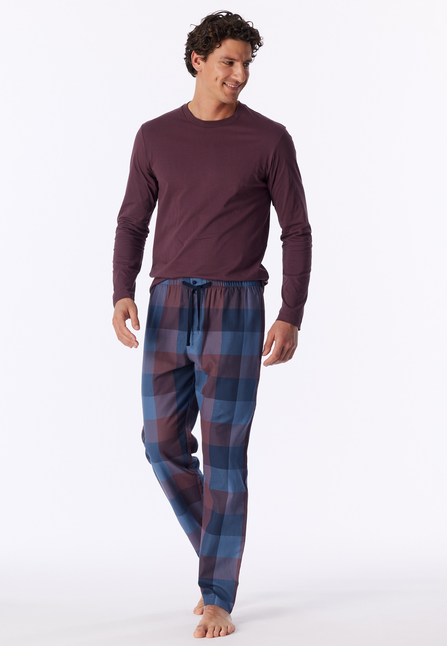 Langere broek van geweven stof, cacaobruin geruit - Mix+ Relax 48