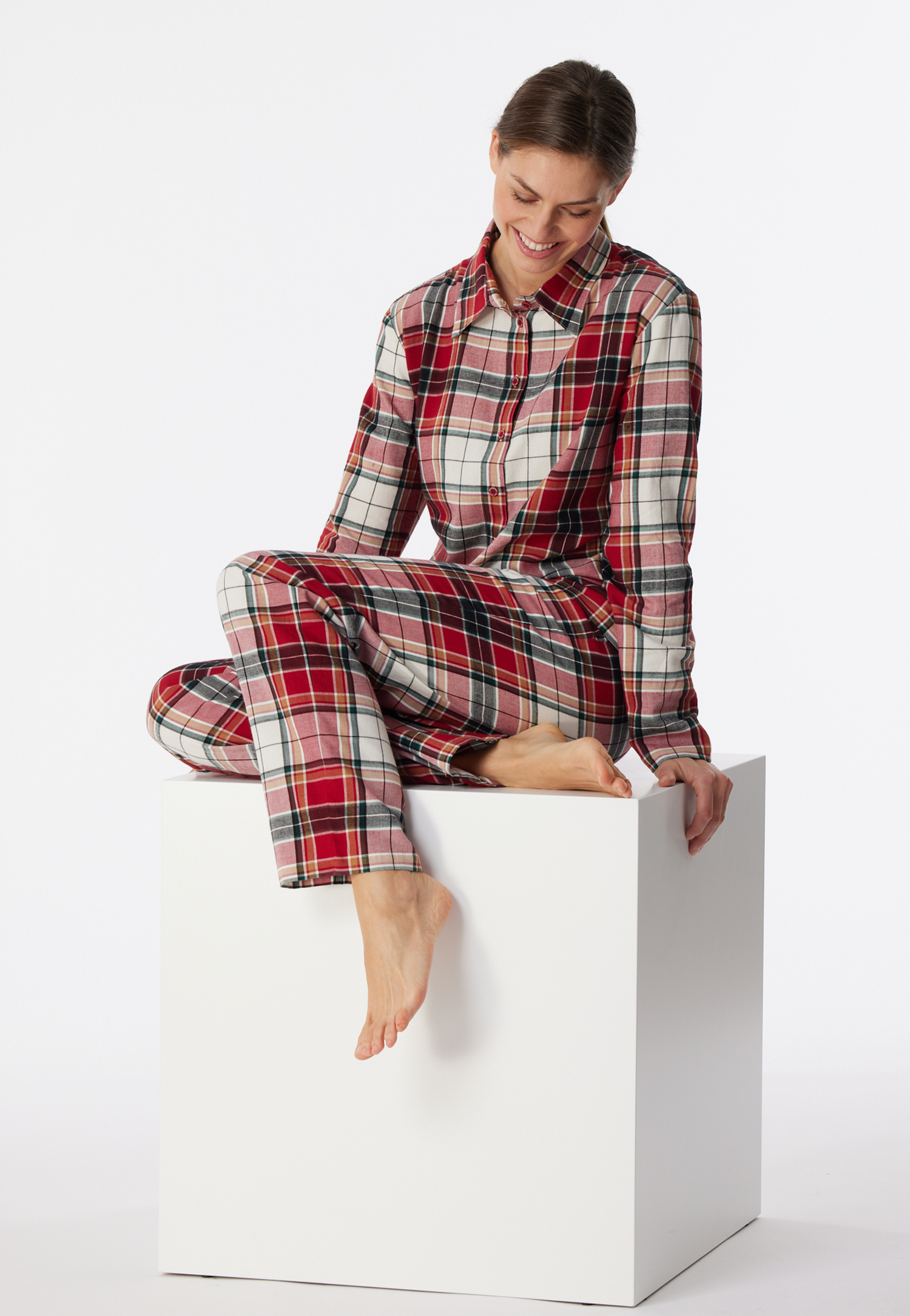 Pyjama lang flanel biologisch katoen geruit meerkleurig - X-Mas 46