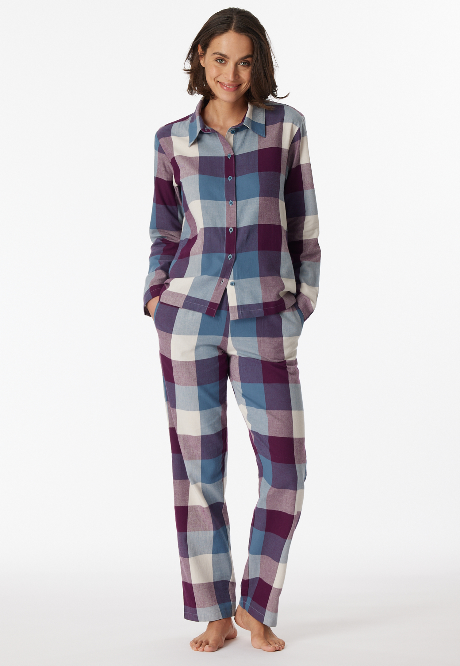 Pyjama lang flanel biologisch katoen geruit veelkleurig - Selected! Premium 46