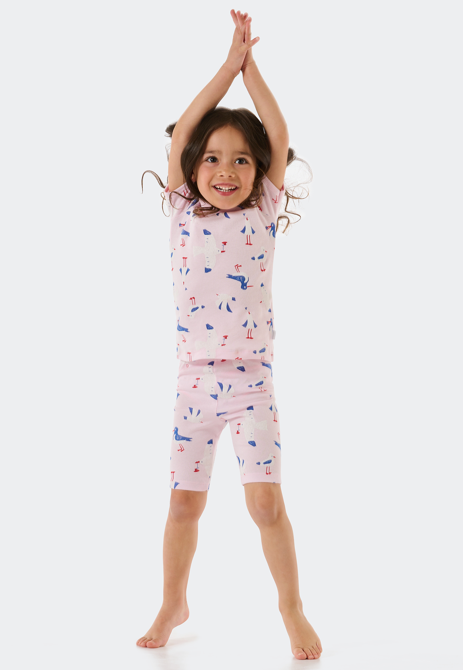 Schlafanzug kurz Feinripp Organic Cotton Möwen rosé - Natural Love 128