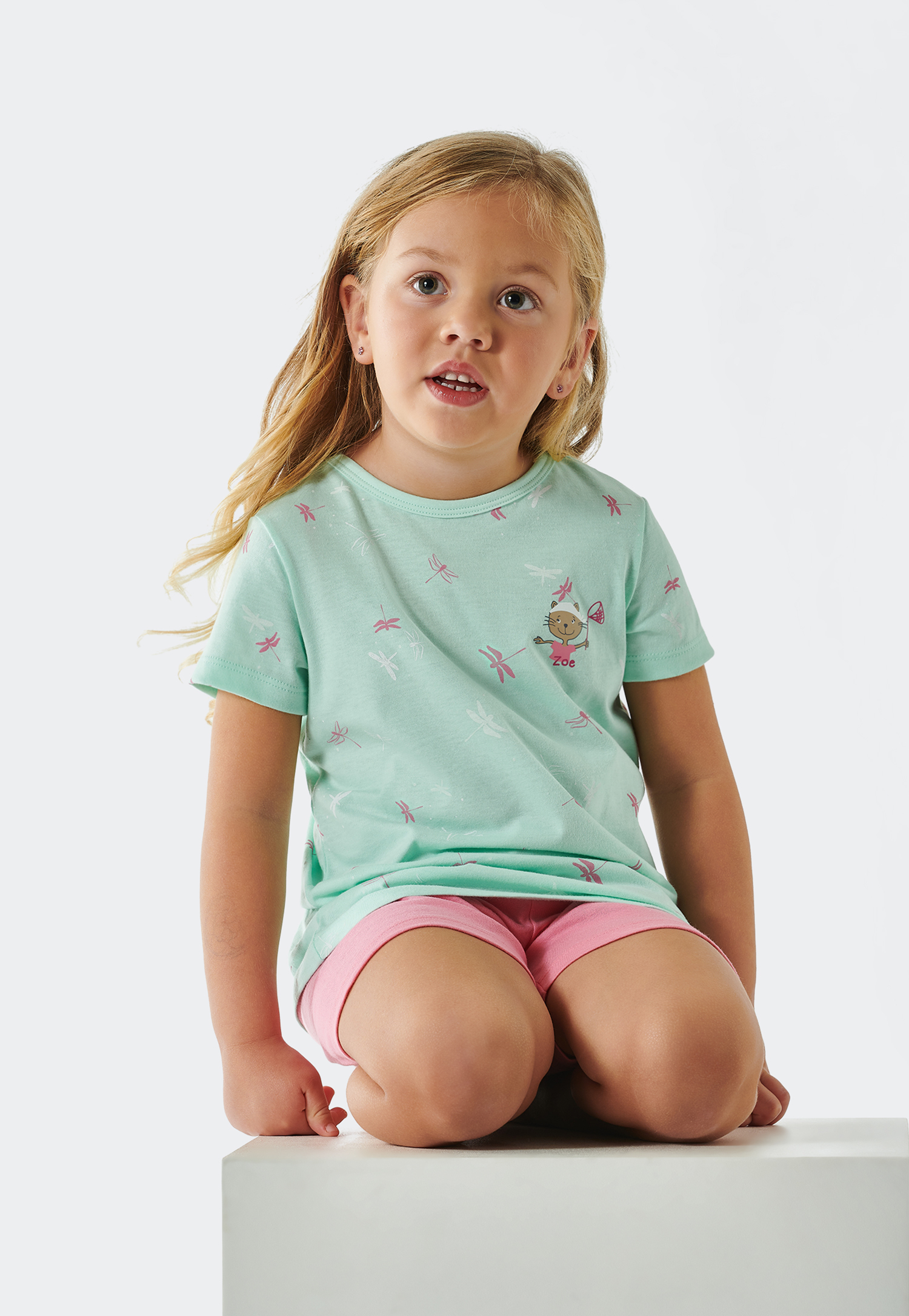 Schlafanzug kurz Organic Cotton Libellen Katze mint - Cat Zoe 92