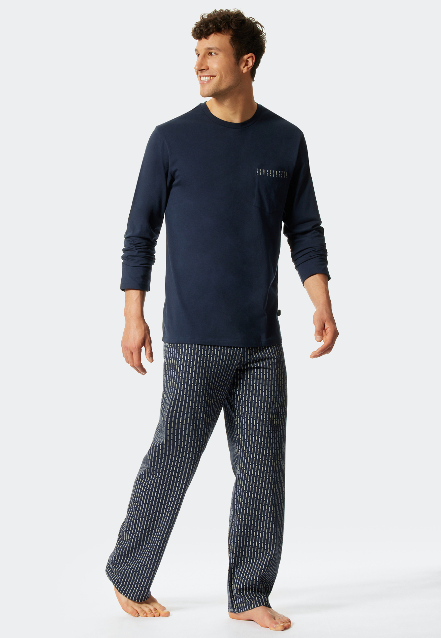 Lange pyjama ronde hals met patroon donkerblauw - Fashion Nightwear 48