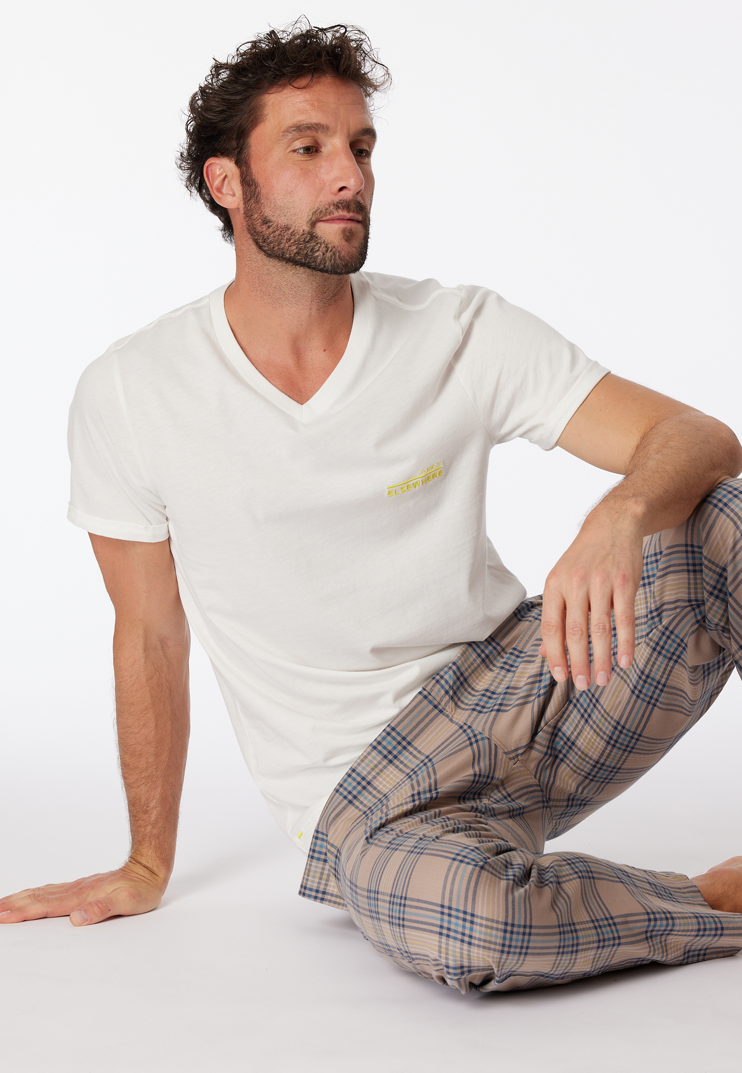 Shirt kurzarm Organic Cotton V-Ausschnitt off-white - Mix+Relax 54