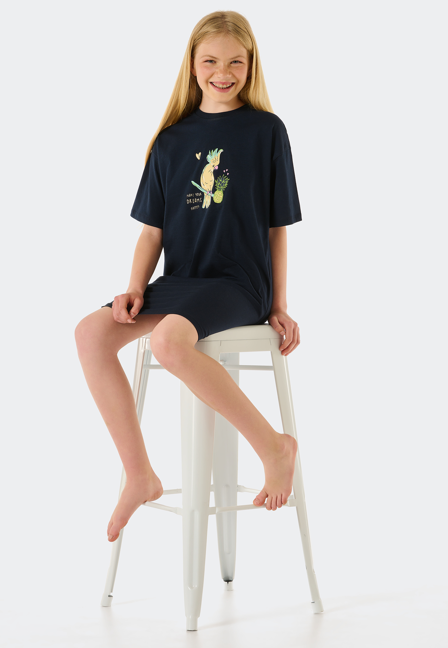 Sleepshirt kurzarm Organic Cotton Kakadu dunkelblau gemustert - Ocean Flow 140