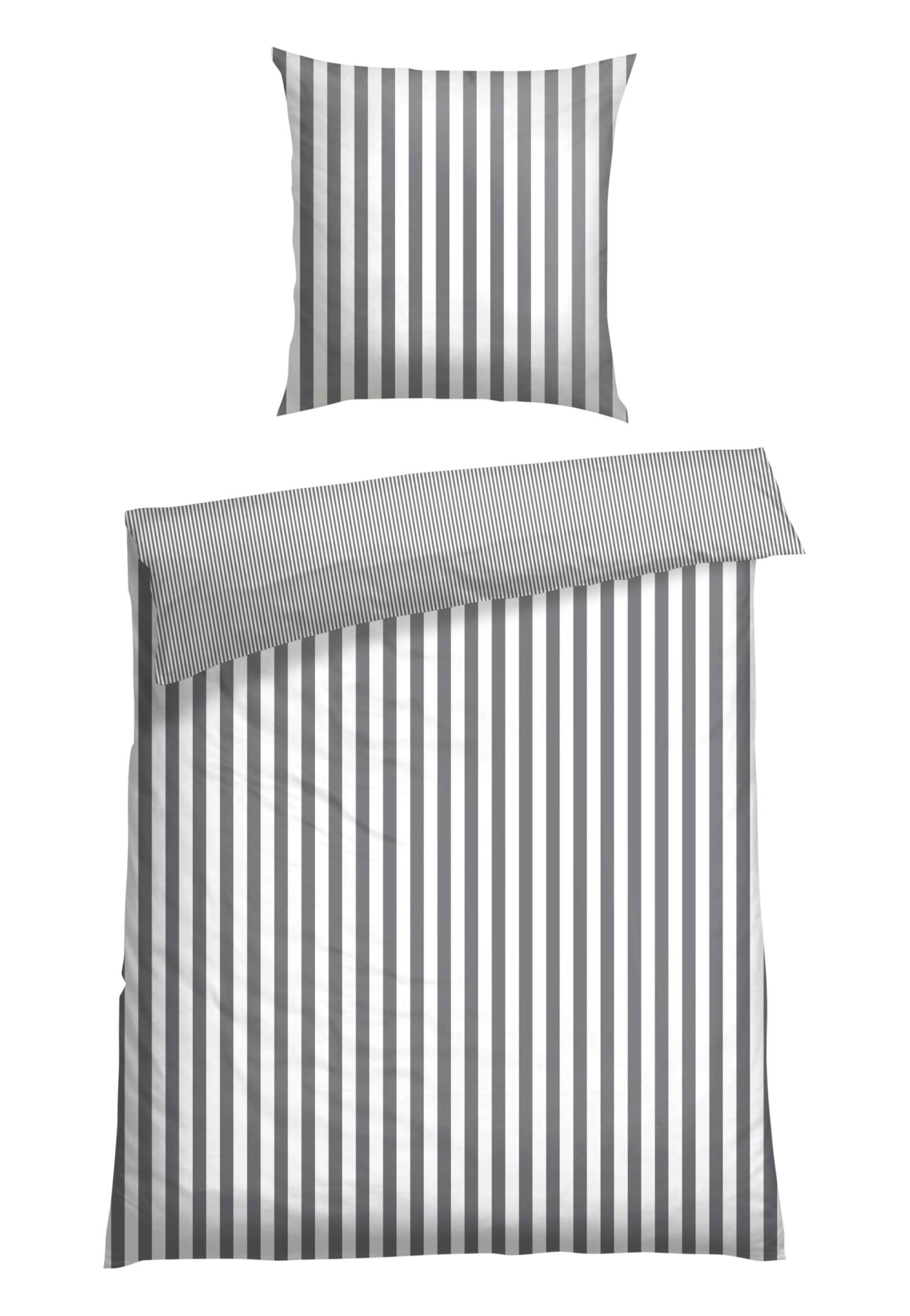 Wende-Bettwäsche 2-teilig Renforcé grau gestreift - SCHIESSER Home 135*200