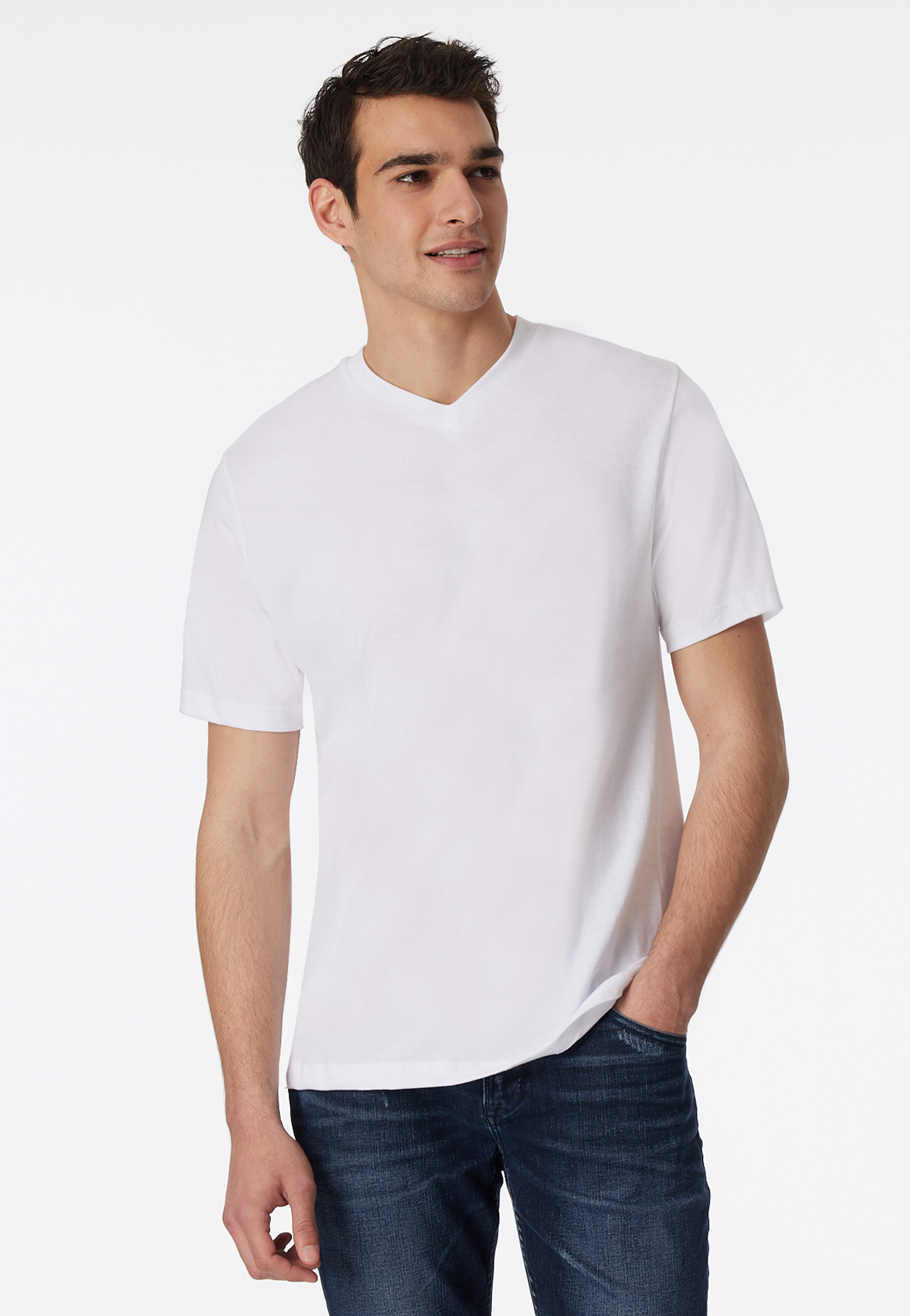 Schiesser Shirt kurzarm Jersey 2er-Pack V-Ausschnitt weiß - American T-Shirt für Herren