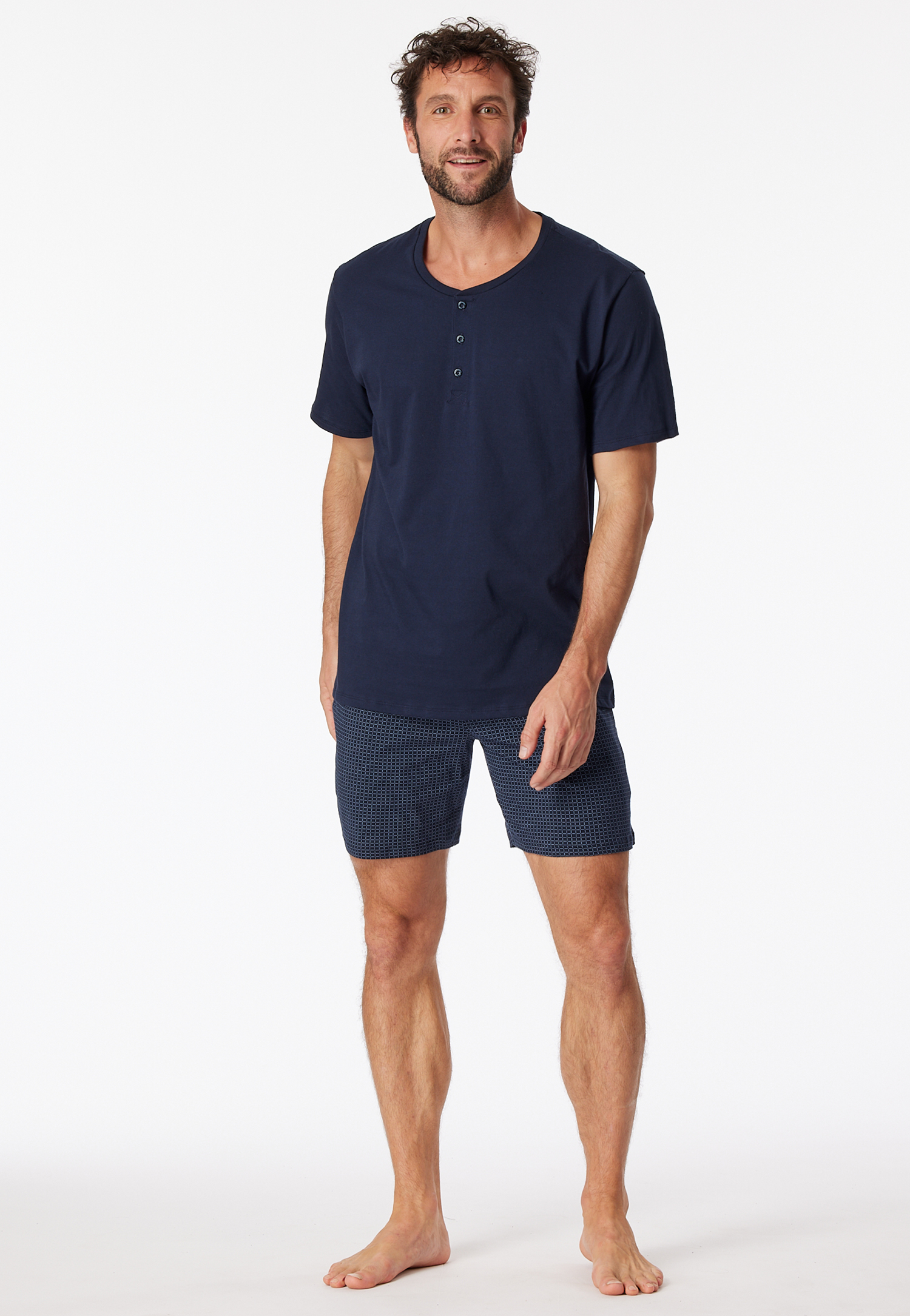 Schiesser Shirt kurzarm Jersey Knopfleiste dunkelblau - Mix+Relax für Herren