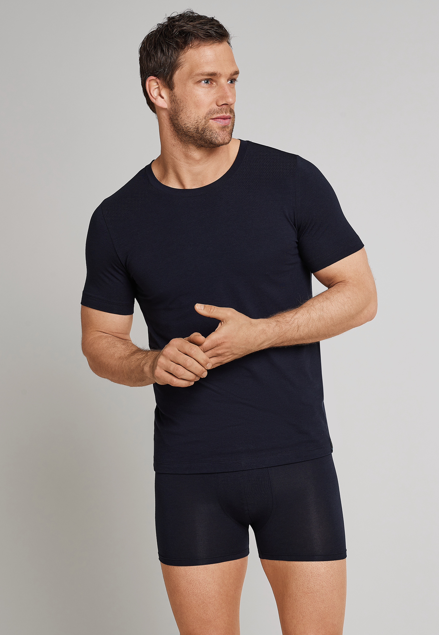 Schiesser Shirt kurzarm Jersey elastisch rundhals blauschwarz - Long Life Soft für Herren