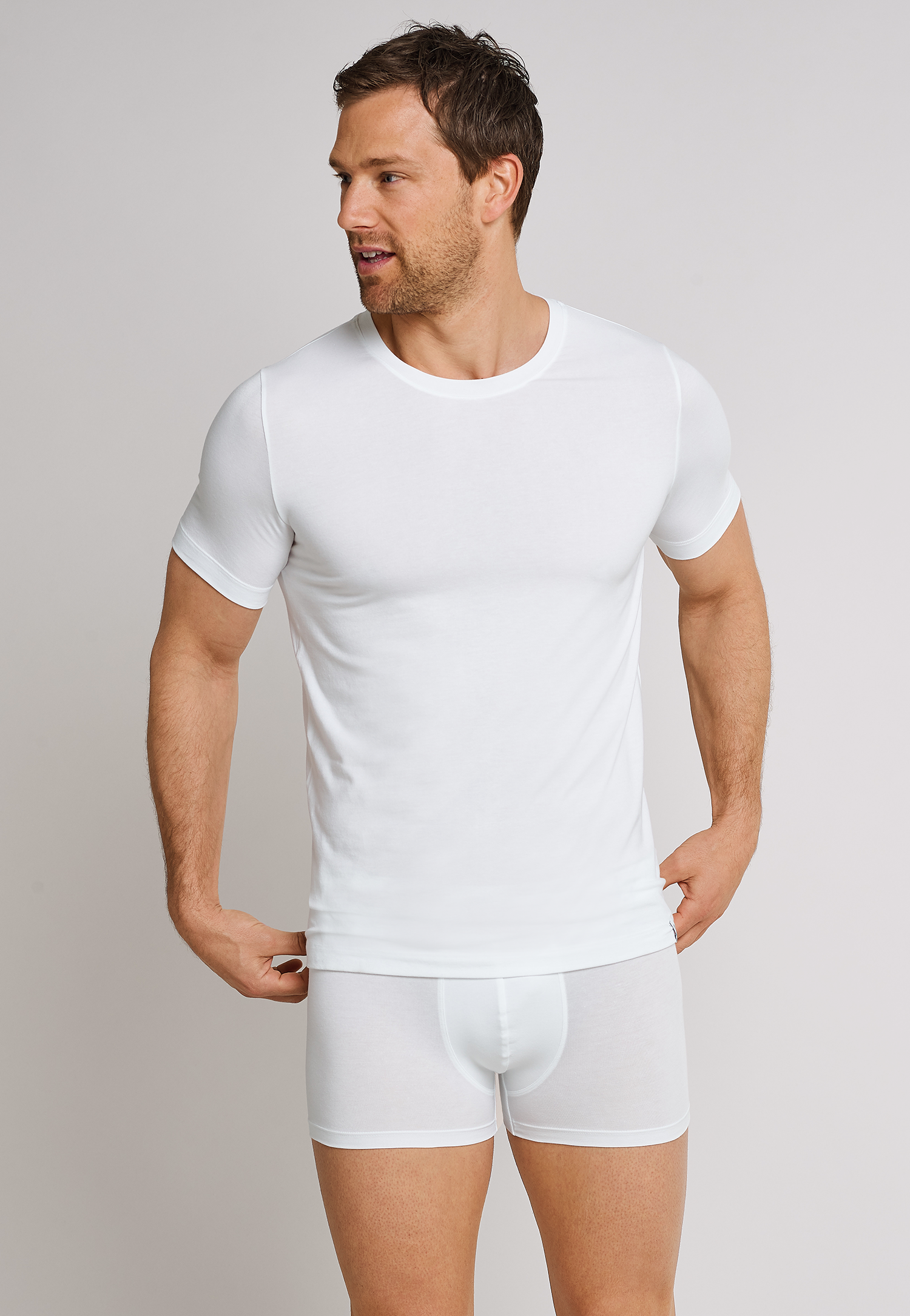 Schiesser Shirt kurzarm Jersey elastisch rundhals weiß - Long Life Soft für Herren