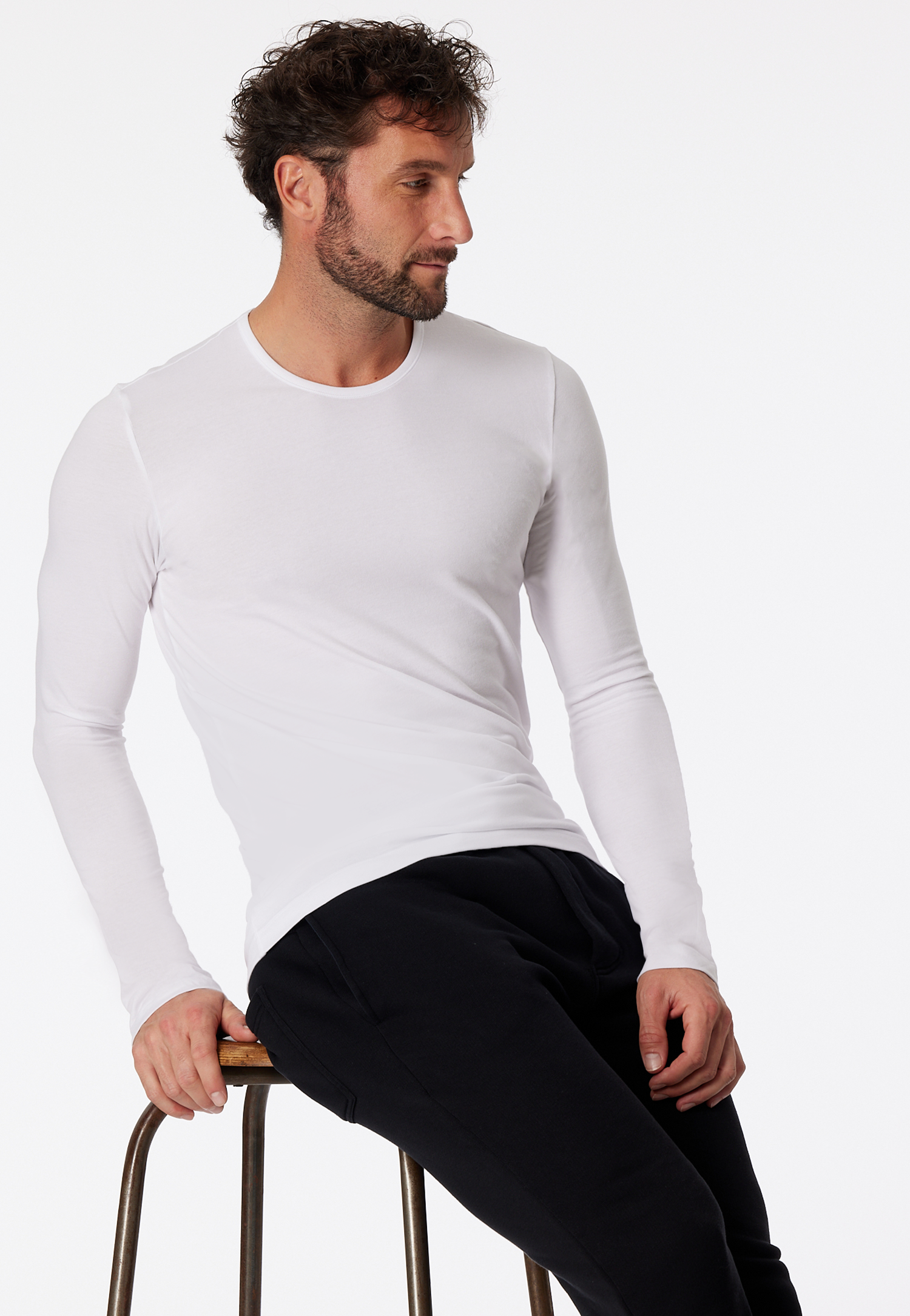 Schiesser Shirt langarm Organic Cotton Rundhals weiß - 95/5 für Herren