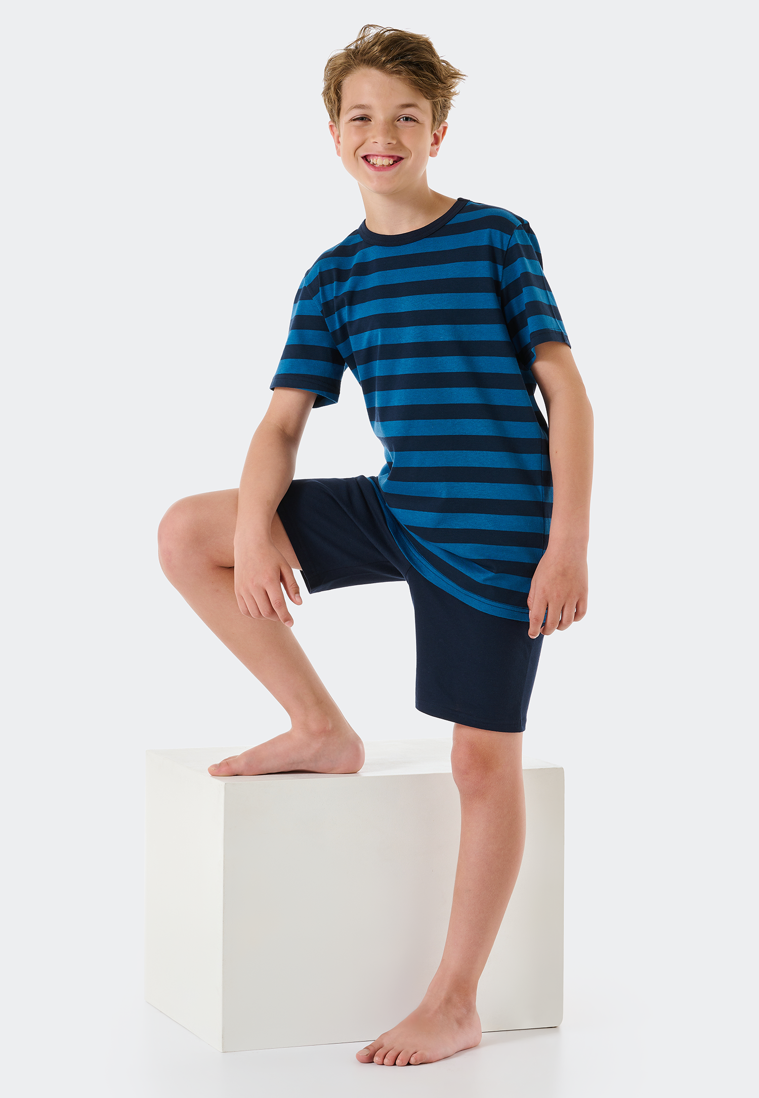 Schiesser Schlafanzug kurz Organic Cotton Ringel blau - Nightwear für Jungen
