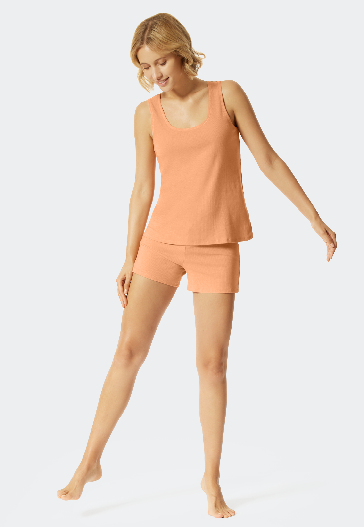 Schiesser Schlafanzug kurz Doppelripp pfirsich - Modern Rib - Natural Dye für Damen